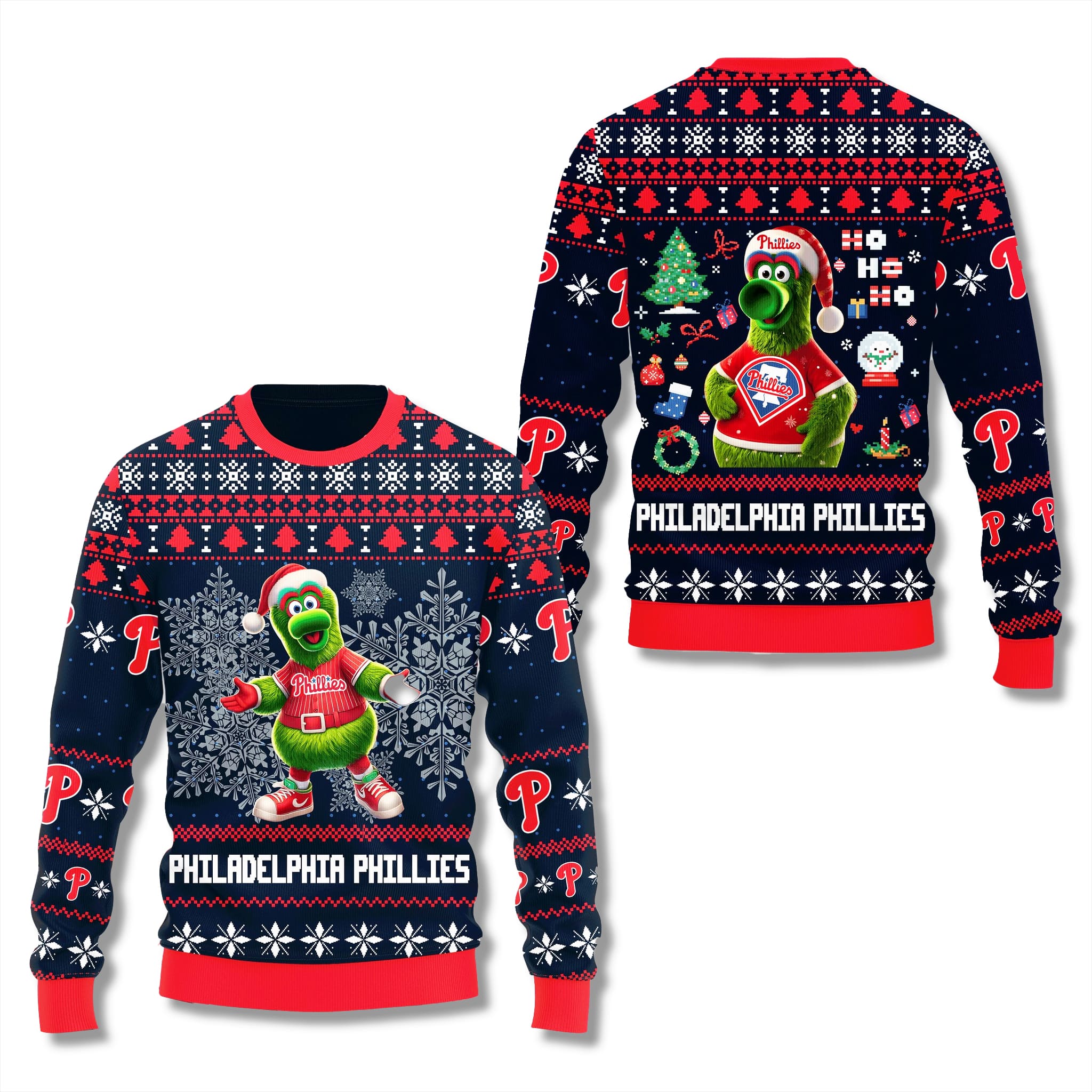 Phillies Phanatic Ho Ho Ho Ugly Christmas Sweater 2 Phillies Phanatic Ho Ho Ho Ugly Christmas Sweater