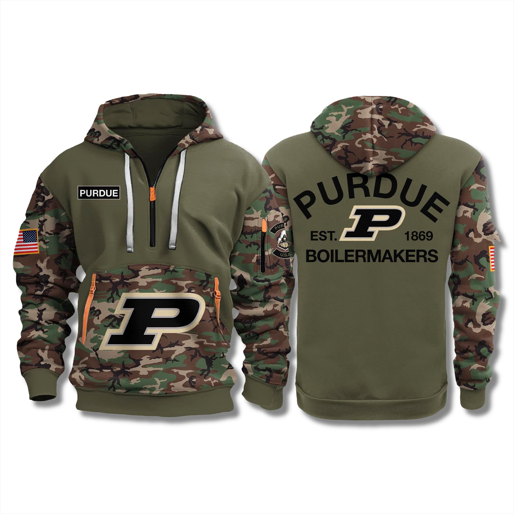 Purdue Boilermakers Military Camo 2025 Quarter Zip Hoodie 1 Purdue Boilermakers Military Camo 2025 Quarter Zip Hoodie 1