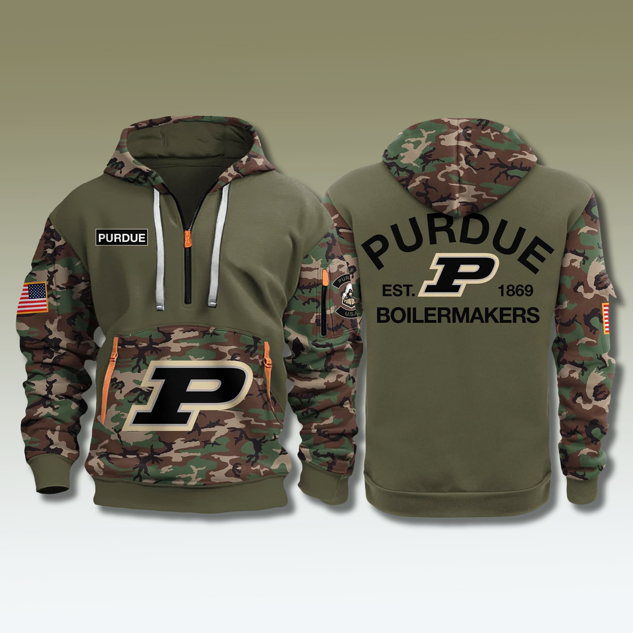 Purdue Boilermakers Military Camo 2025 Quarter Zip Hoodie Purdue Boilermakers Military Camo 2025 Quarter Zip Hoodie
