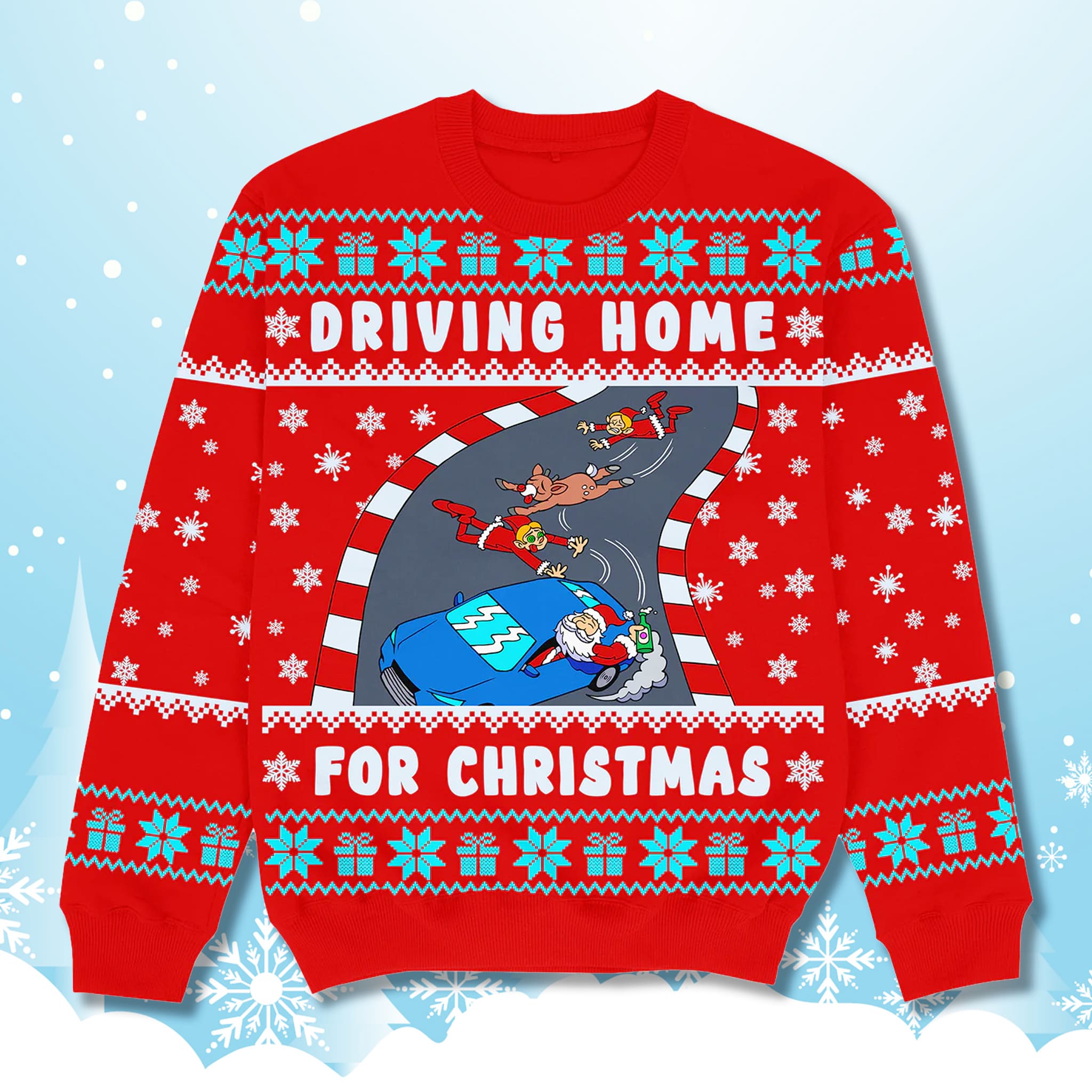 Santa Driving Home For Christmas Funny Ugly Sweater Santa Driving Home For Christmas Funny Ugly Sweater