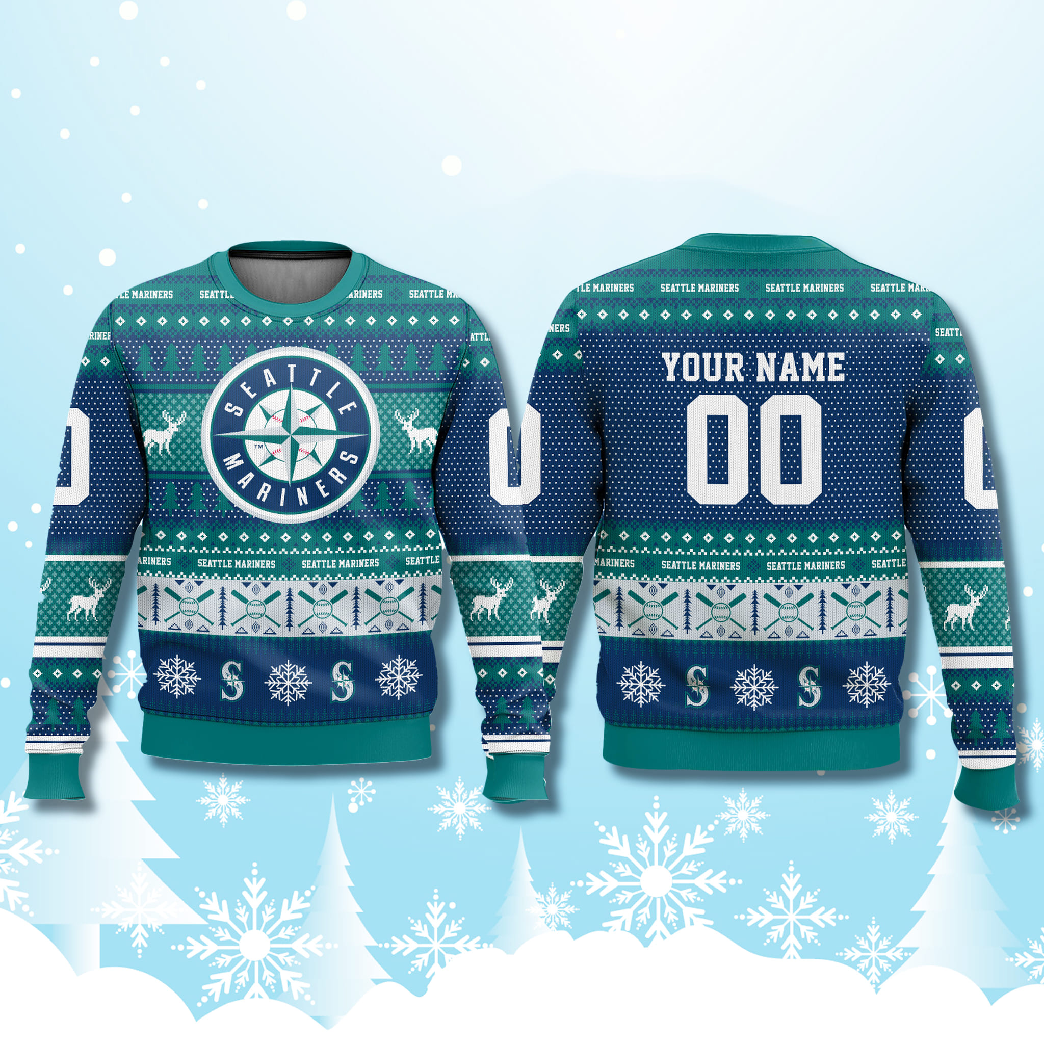 Seattle Mariners Custom Ugly Christmas Sweater 2025 2 Seattle Mariners Custom Ugly Christmas Sweater