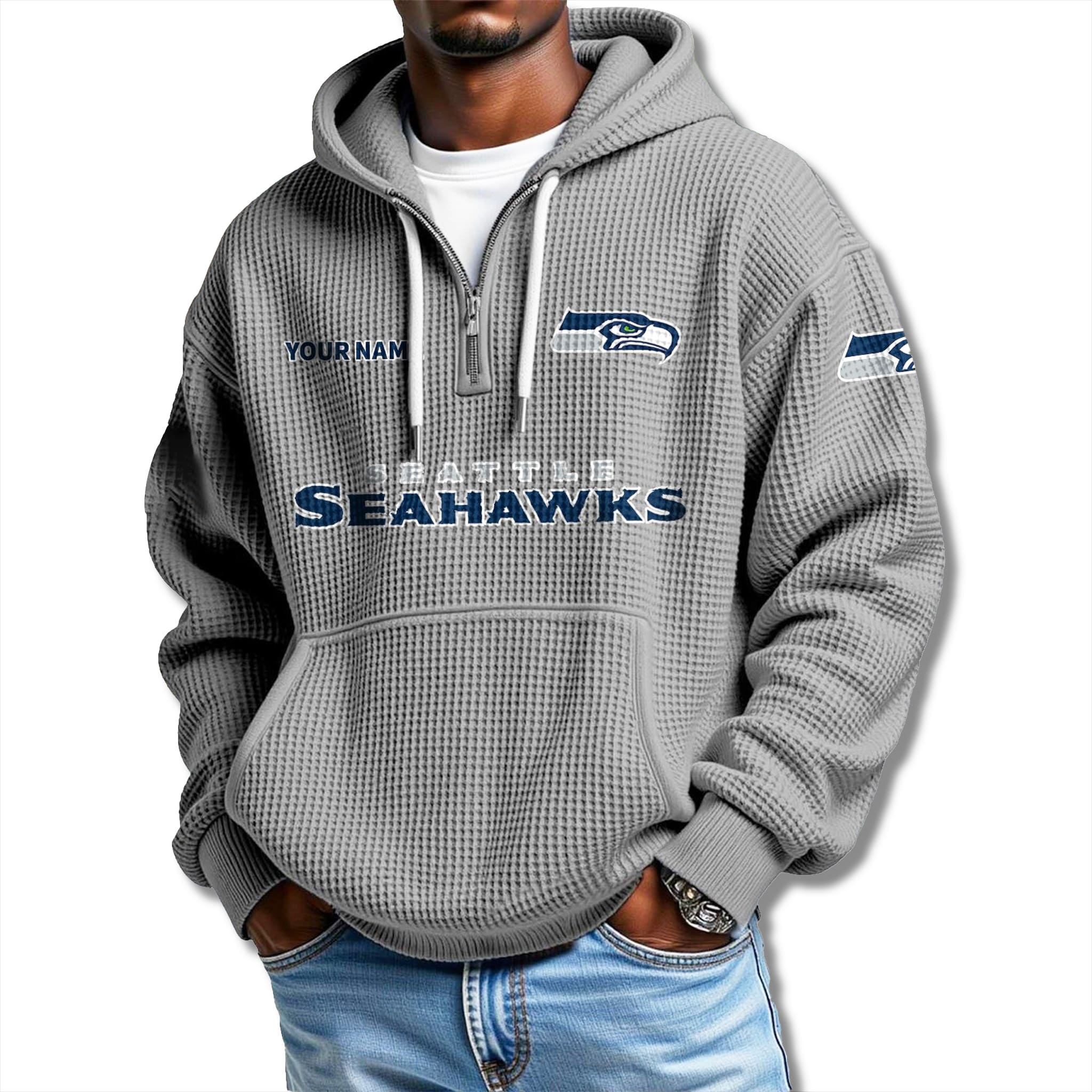 Seahawks Waffle Quarter Zip Hoodie 2025 2 Seattle Seahawks Quarter Zip Waffle Hoodie 2025 2