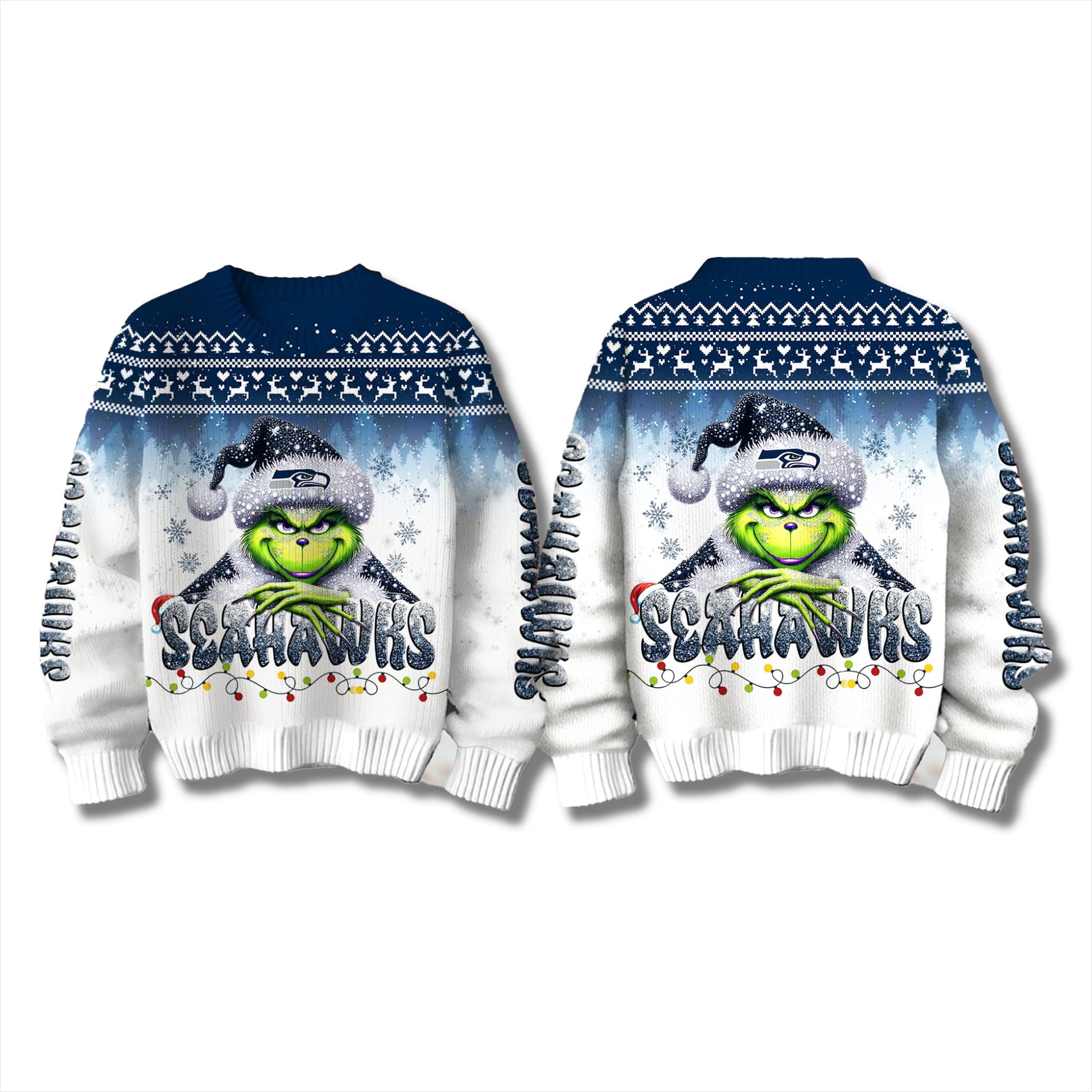 Seahawks Snow Grnch Ugly Christmas Sweater 2025 2 Seattle Seahawks Snow Grinch Ugly Christmas Sweater 2025 3