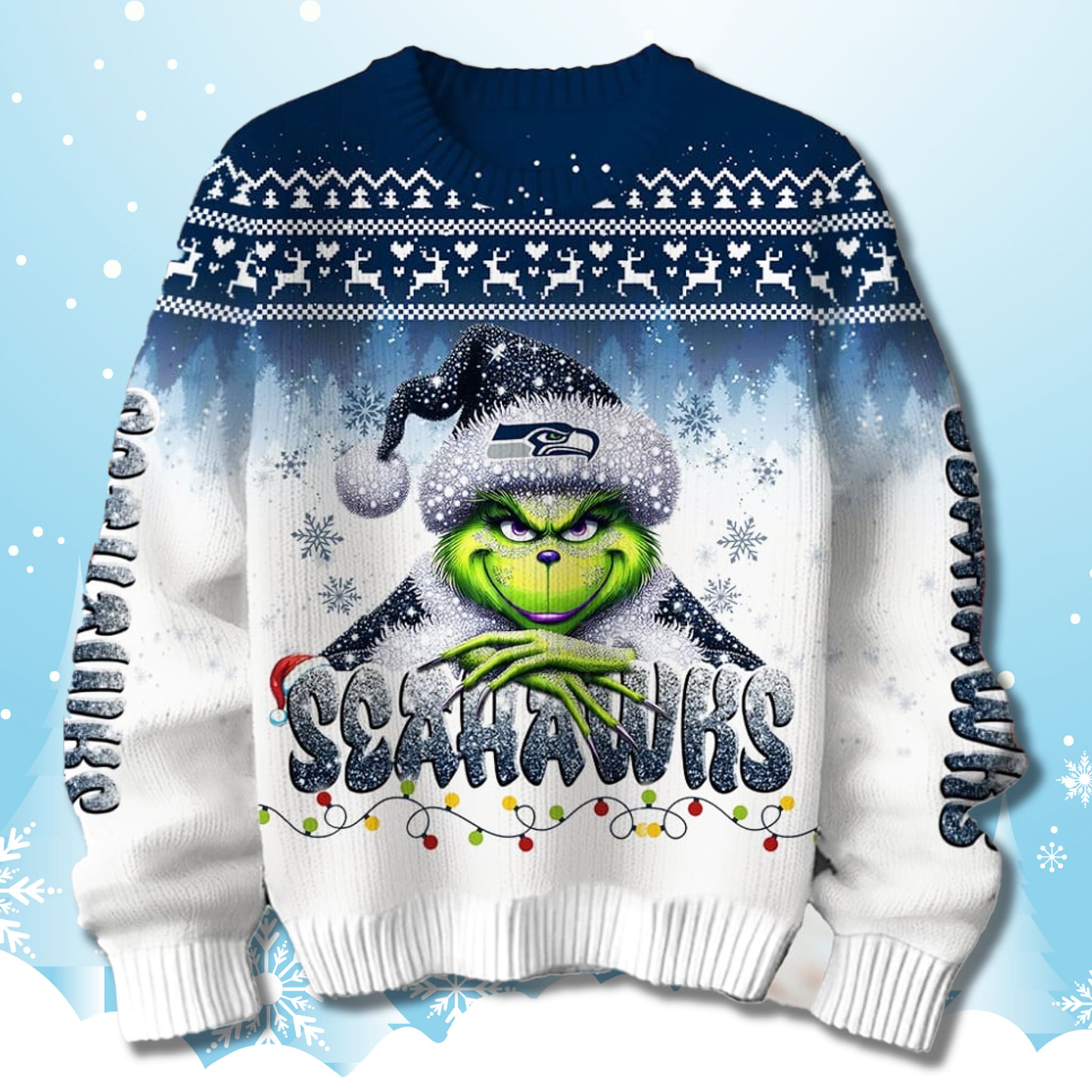 Seahawks Snow Grnch Ugly Christmas Sweater 2025 3 Seattle Seahawks Snow Grinch Ugly Christmas Sweater 2025