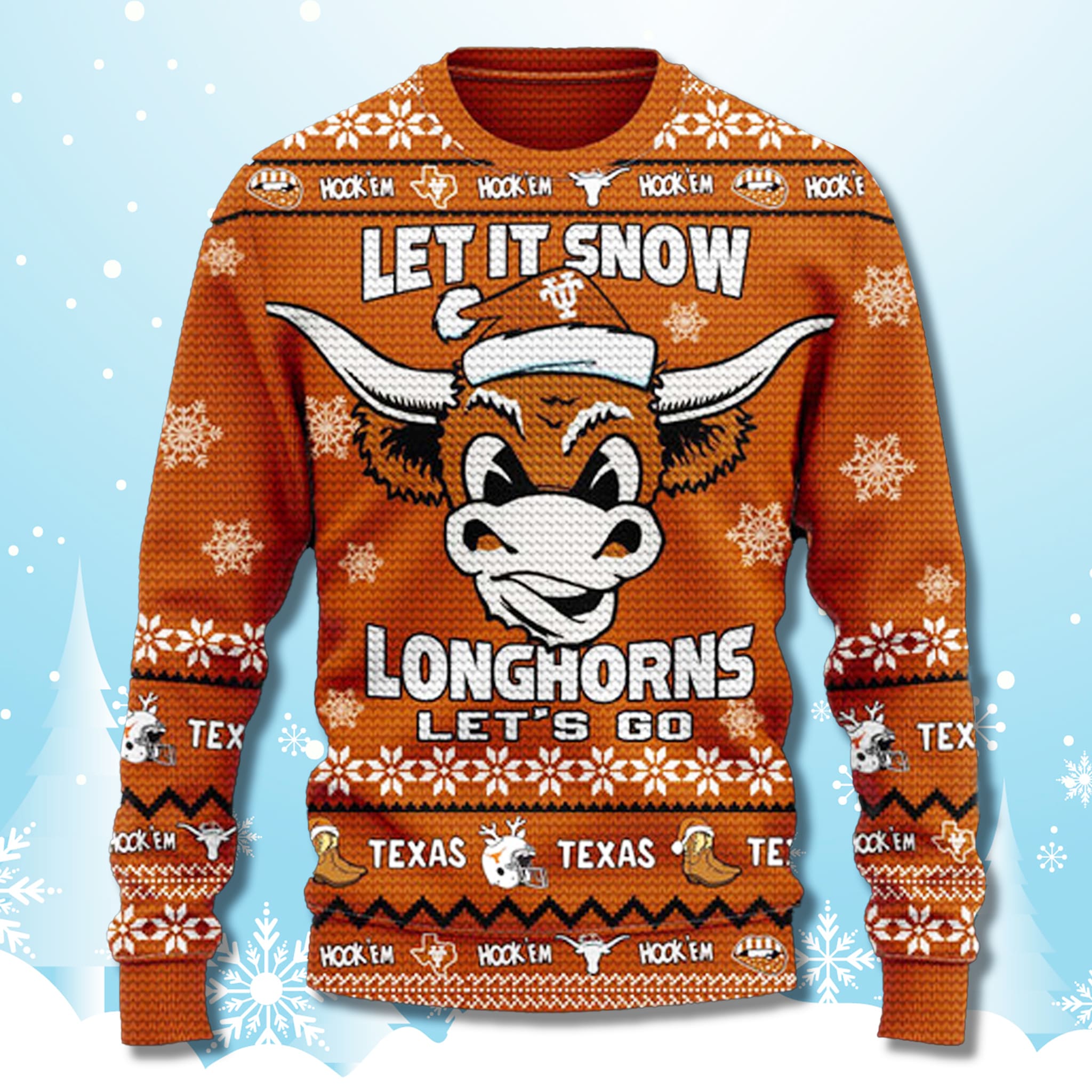 Texas Longhorns Let It Snow Ugly Christmas Sweater 2025 1 Texas Longhorns Let It Snow Ugly Christmas Sweater 2025 1