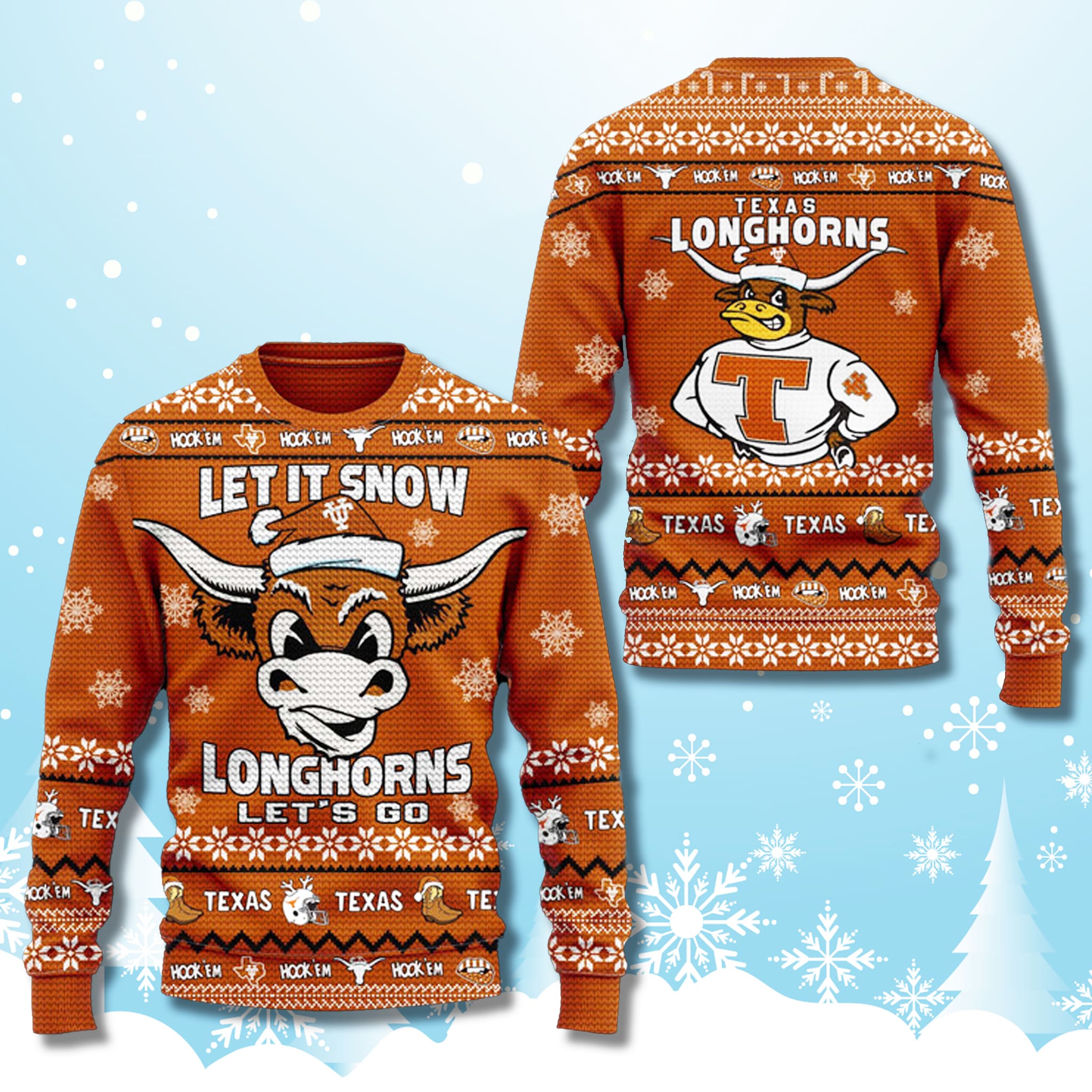 Texas Longhorns Let It Snow Ugly Christmas Sweater 2025 Texas Longhorns Let It Snow Ugly Christmas Sweater 2025
