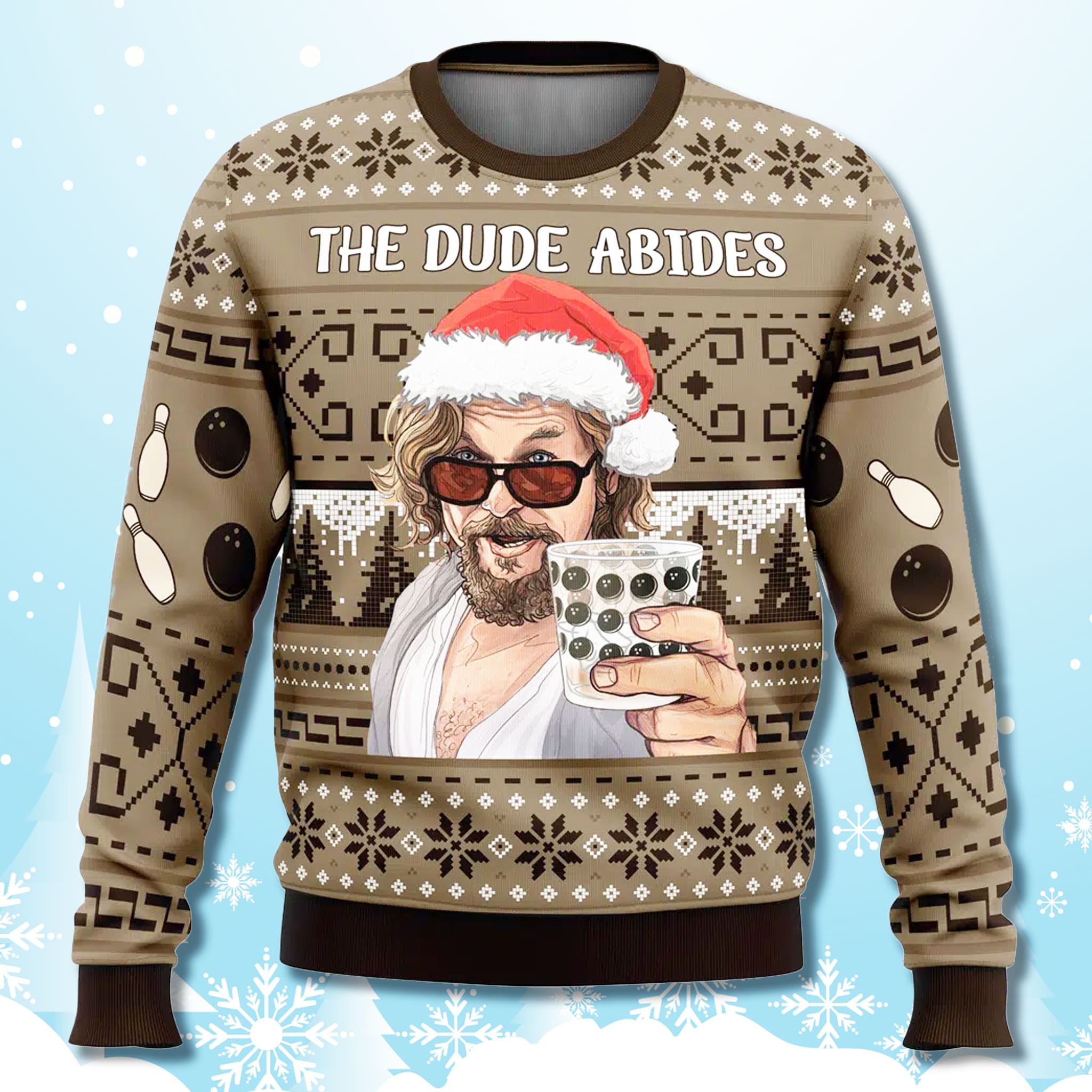 The Big Lebowski The Dude Abides Ugly Christmas Sweater 3 The Big Lebowski The Dude Abides Ugly Christmas Sweater