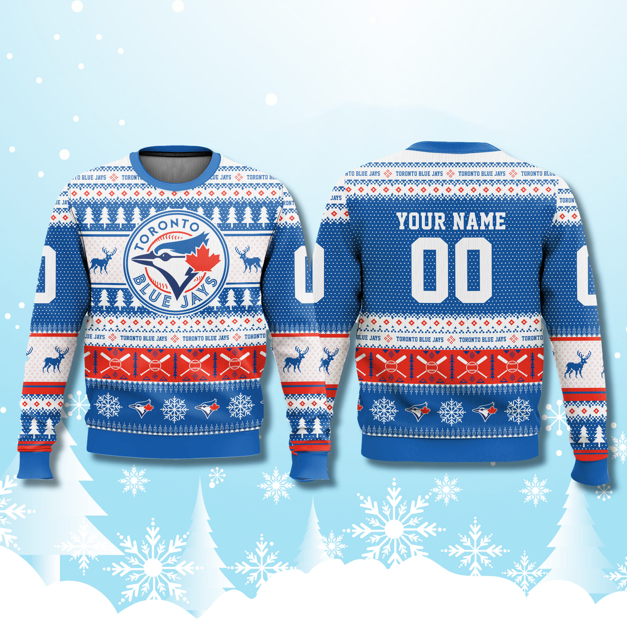 Toronto Blue Jays Custom Ugly Christmas Sweater 2025 2 Toronto Blue Jays Custom Ugly Christmas Sweater