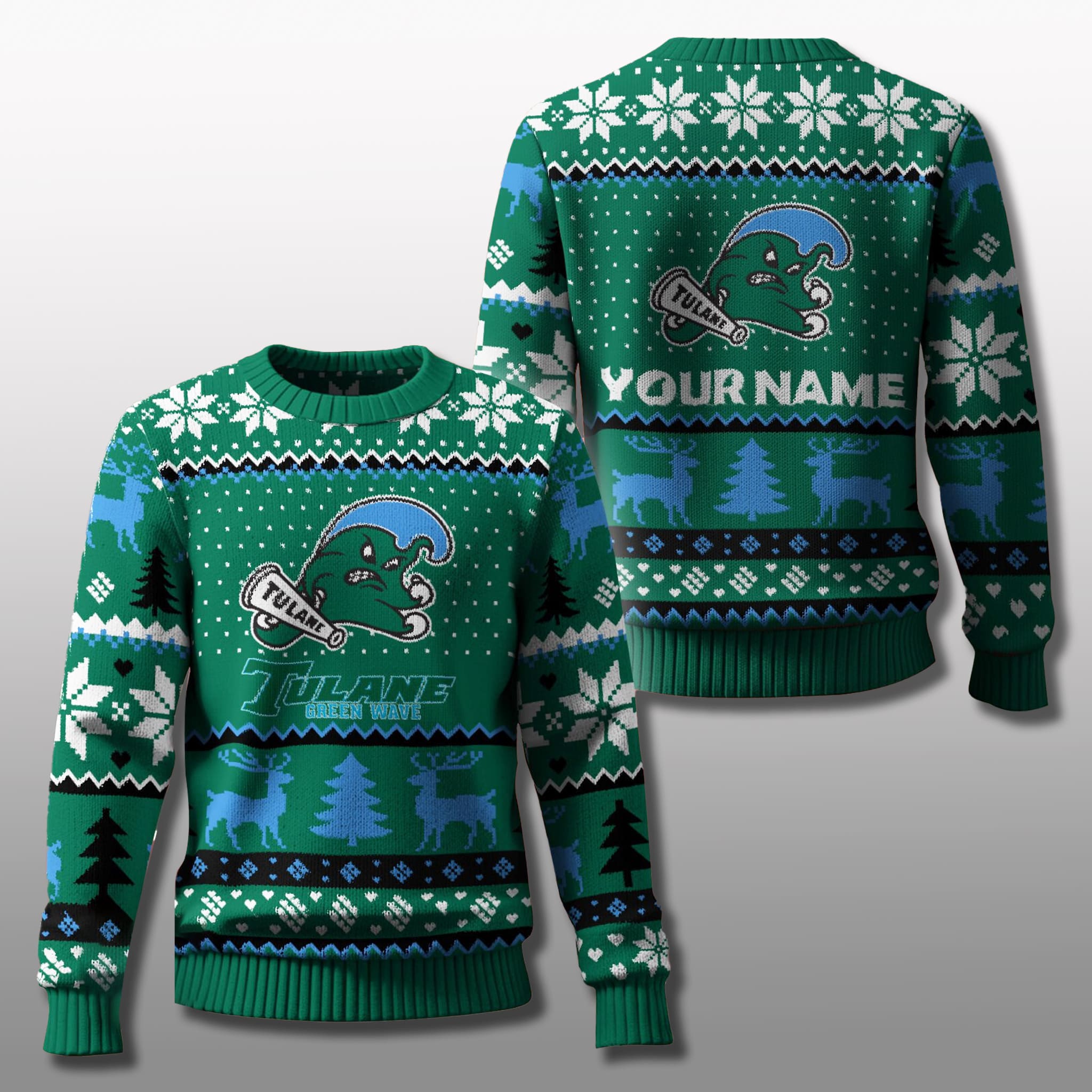 Tulane Green Wave 2025 Christmas Personalized Ugly Sweater 2 Tulane Green Wave 2025 Christmas Personalized Ugly Sweater