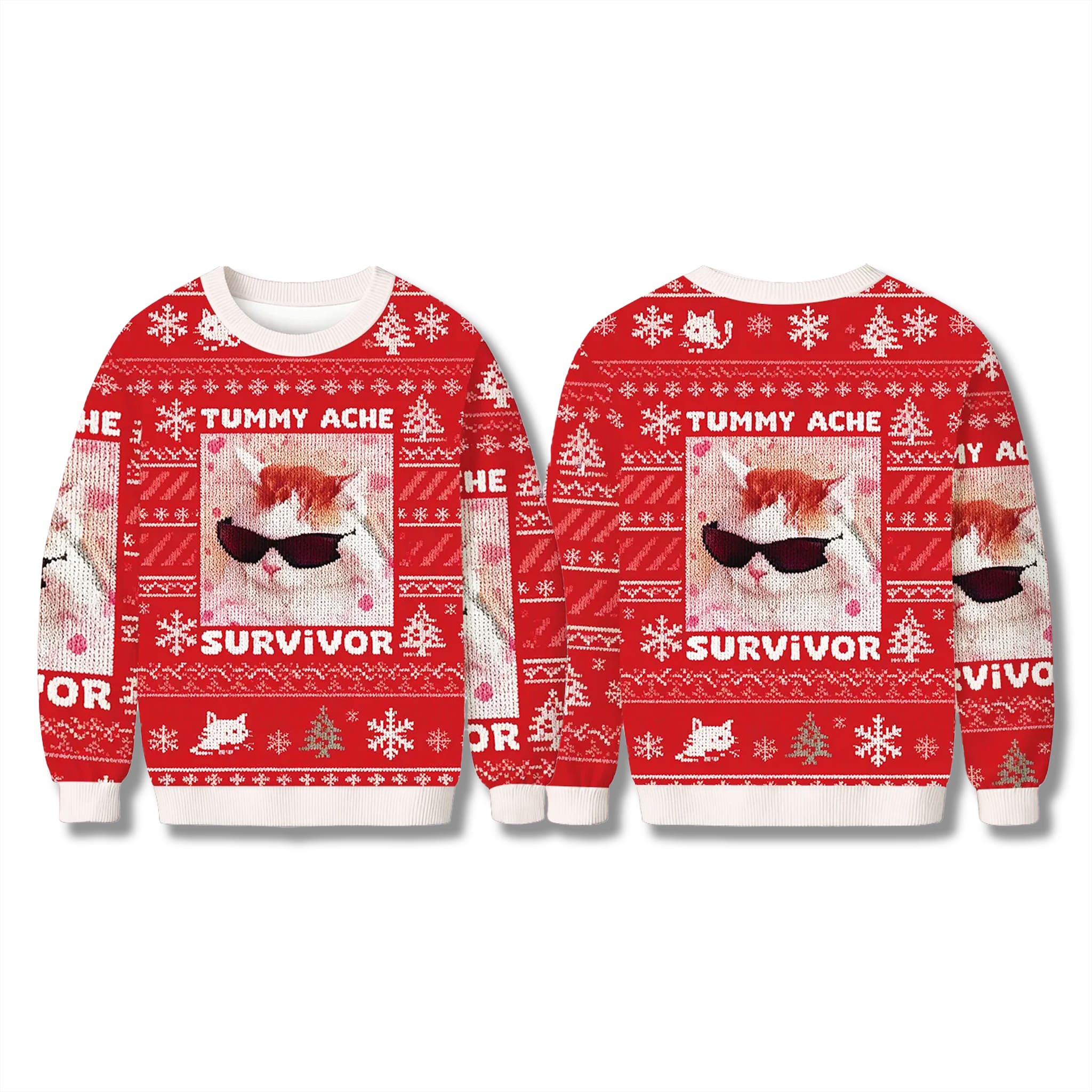 Tummy Ache Survivor Cat Meme Christmas Ugly Sweater 2 Tummy Ache Survivor Cat Meme Christmas Ugly Sweater 3