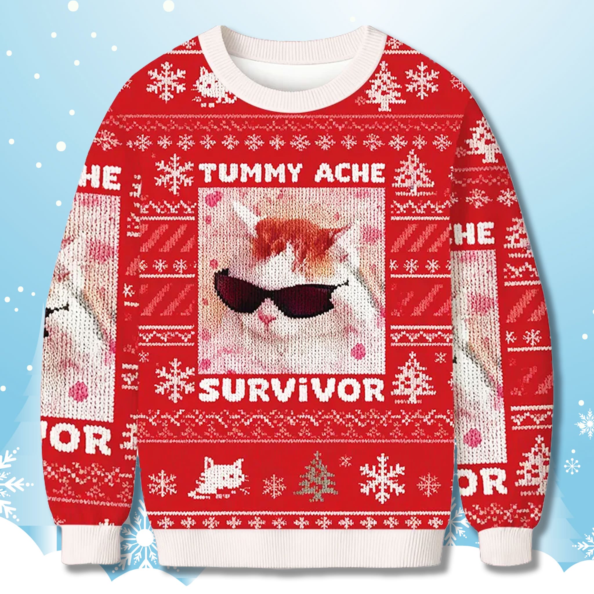 Tummy Ache Survivor Cat Meme Christmas Ugly Sweater Tummy Ache Survivor Cat Meme Christmas Ugly Sweater