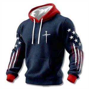 Faith Cross American Flag Waffle Hoodie 1