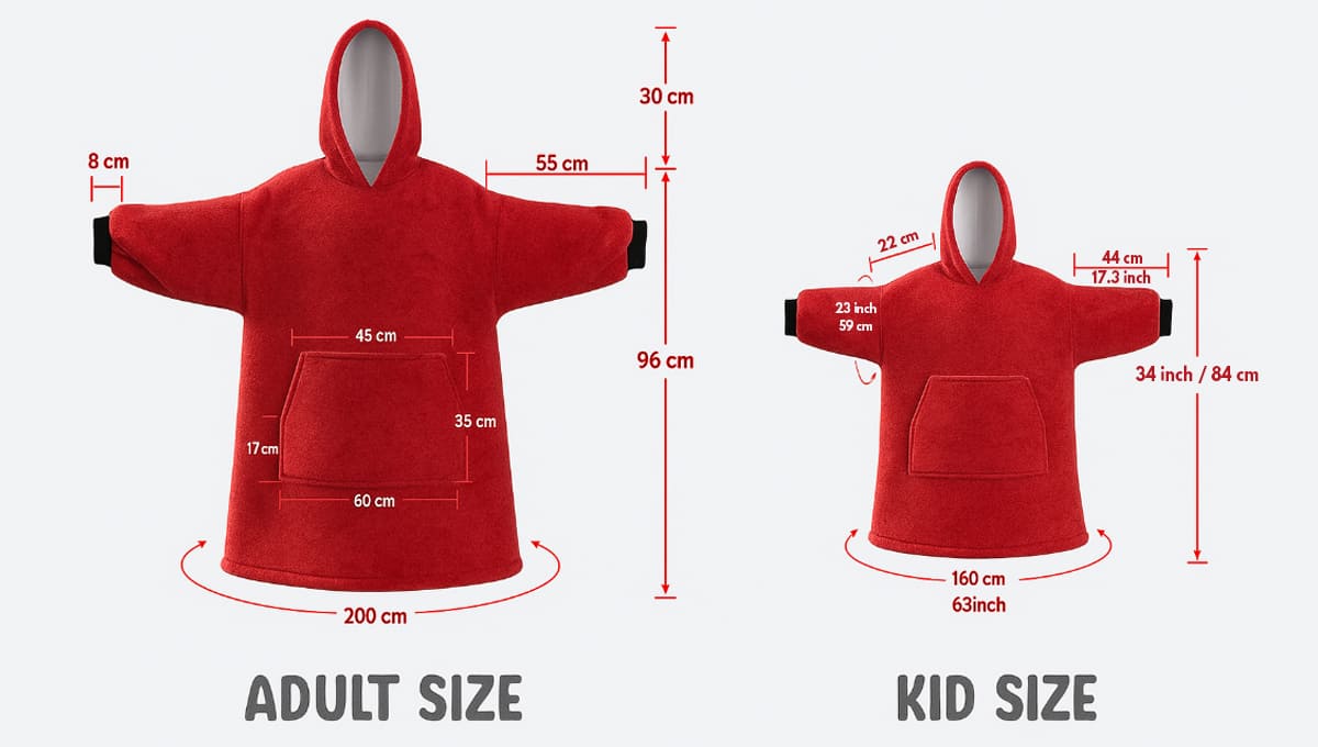 iFrogtees Blanket Hoodie Size Guide