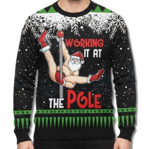 Working It At Pole Santa Dancing Ugly Christmas Sweater 1