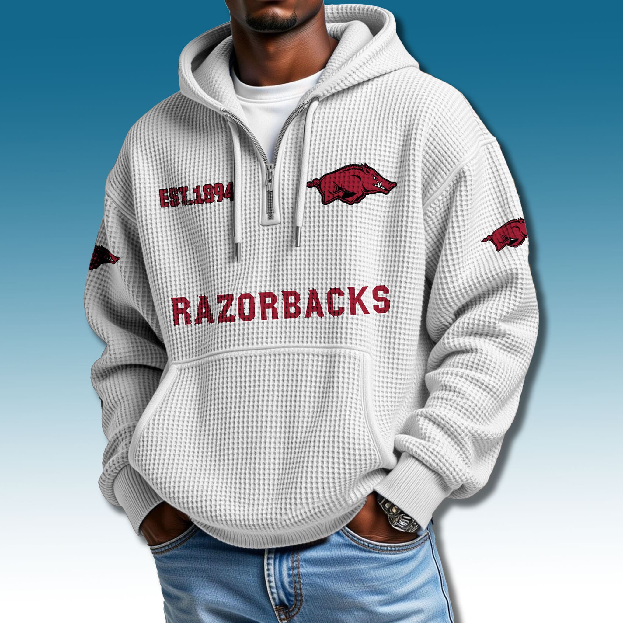 Arkansas Razorbacks EST 1894 Waffle Quarter Zip Hoodie 3 Arkansas Razorbacks EST 1894 Waffle Quarter Zip Hoodie