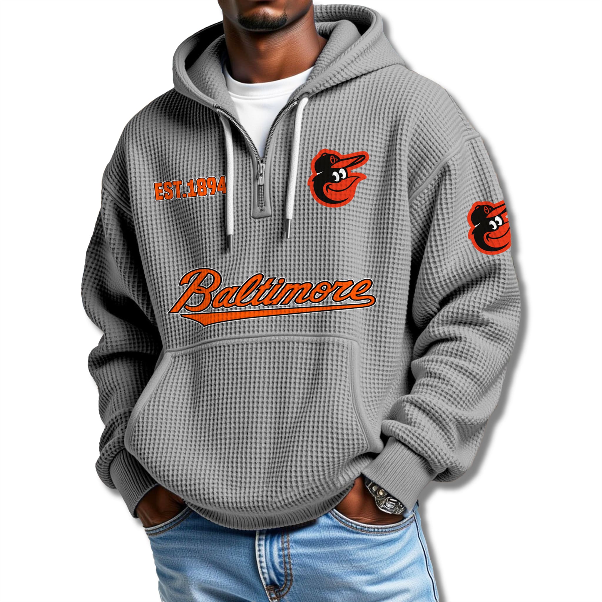 Baltimore Orioles EST 1894 Waffle Quarter Zip Hoodie 1 Baltimore Orioles EST 1894 Waffle Quarter Zip Hoodie 1