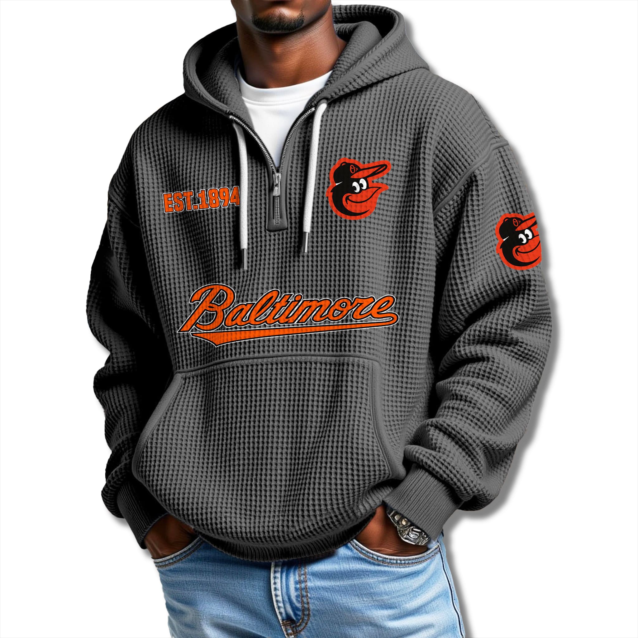 Baltimore Orioles EST 1894 Waffle Quarter Zip Hoodie 2 Baltimore Orioles EST 1894 Waffle Quarter Zip Hoodie 2
