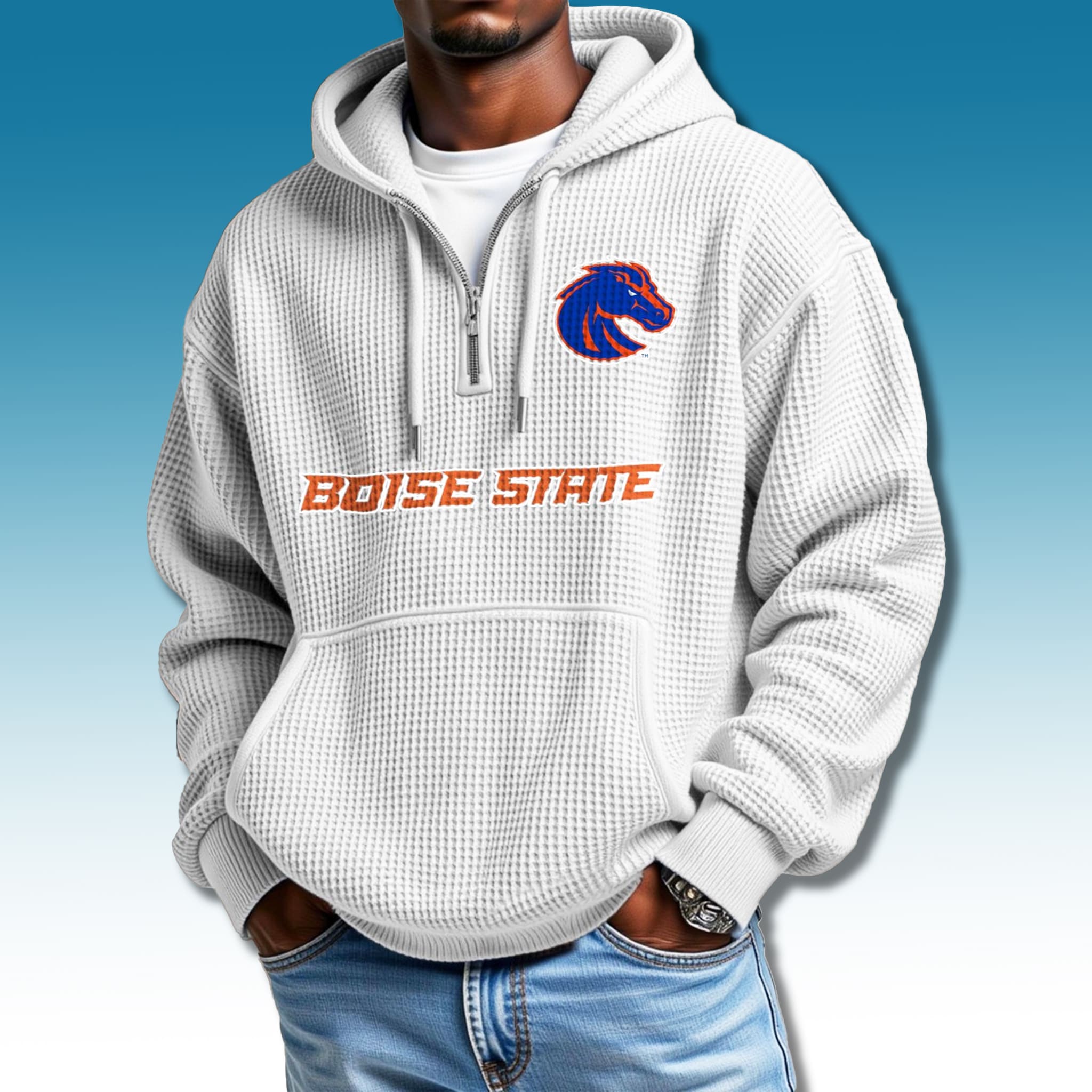 Boise State Broncos Waffle Quarter Zip Hoodie 2025 1 Boise State Broncos Waffle Quarter Zip Hoodie 2025 1