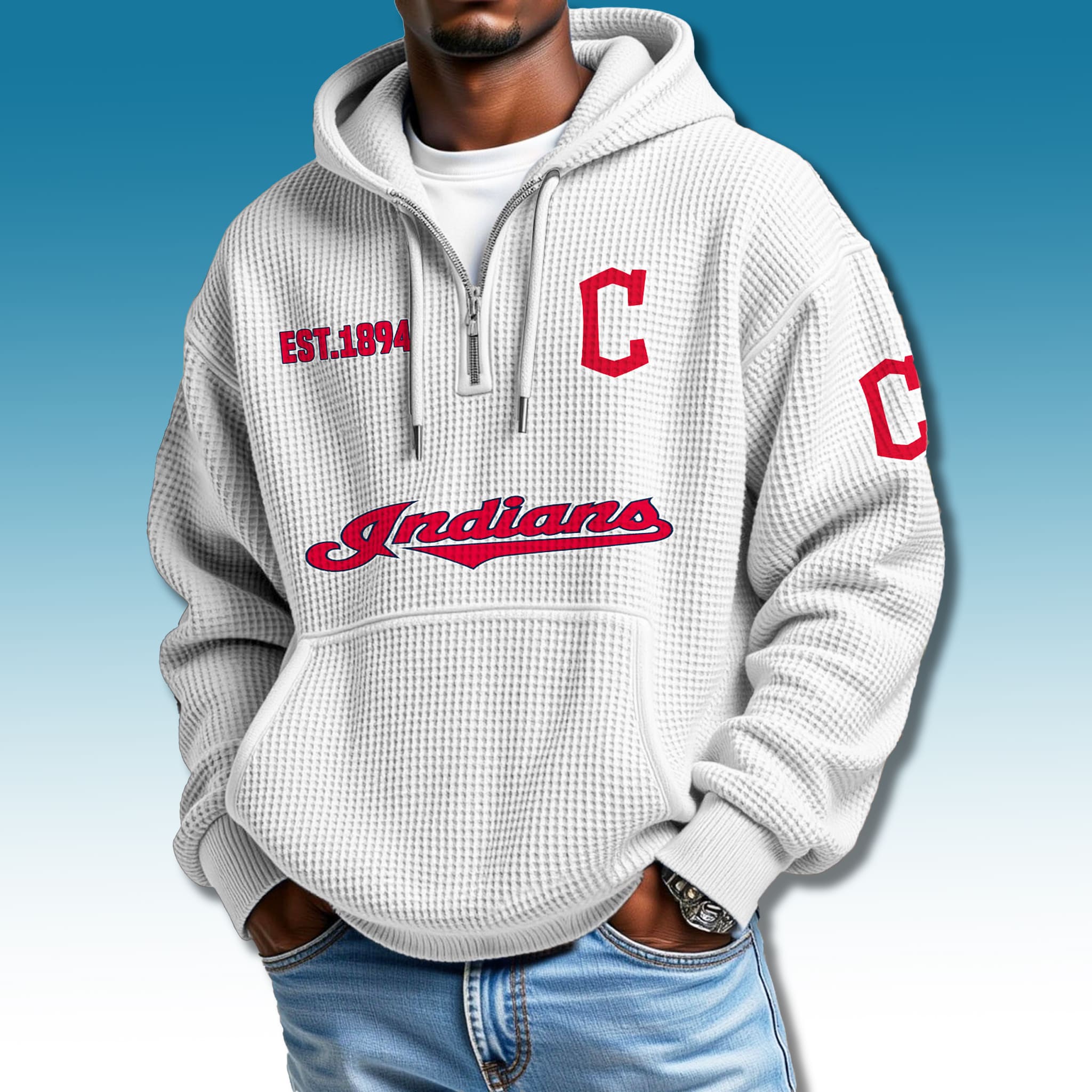 Cleveland Guardians 2025 Waffle Quarter Zip Hoodie 3 Cleveland Guardians 2025 Waffle Quarter Zip Hoodie 3