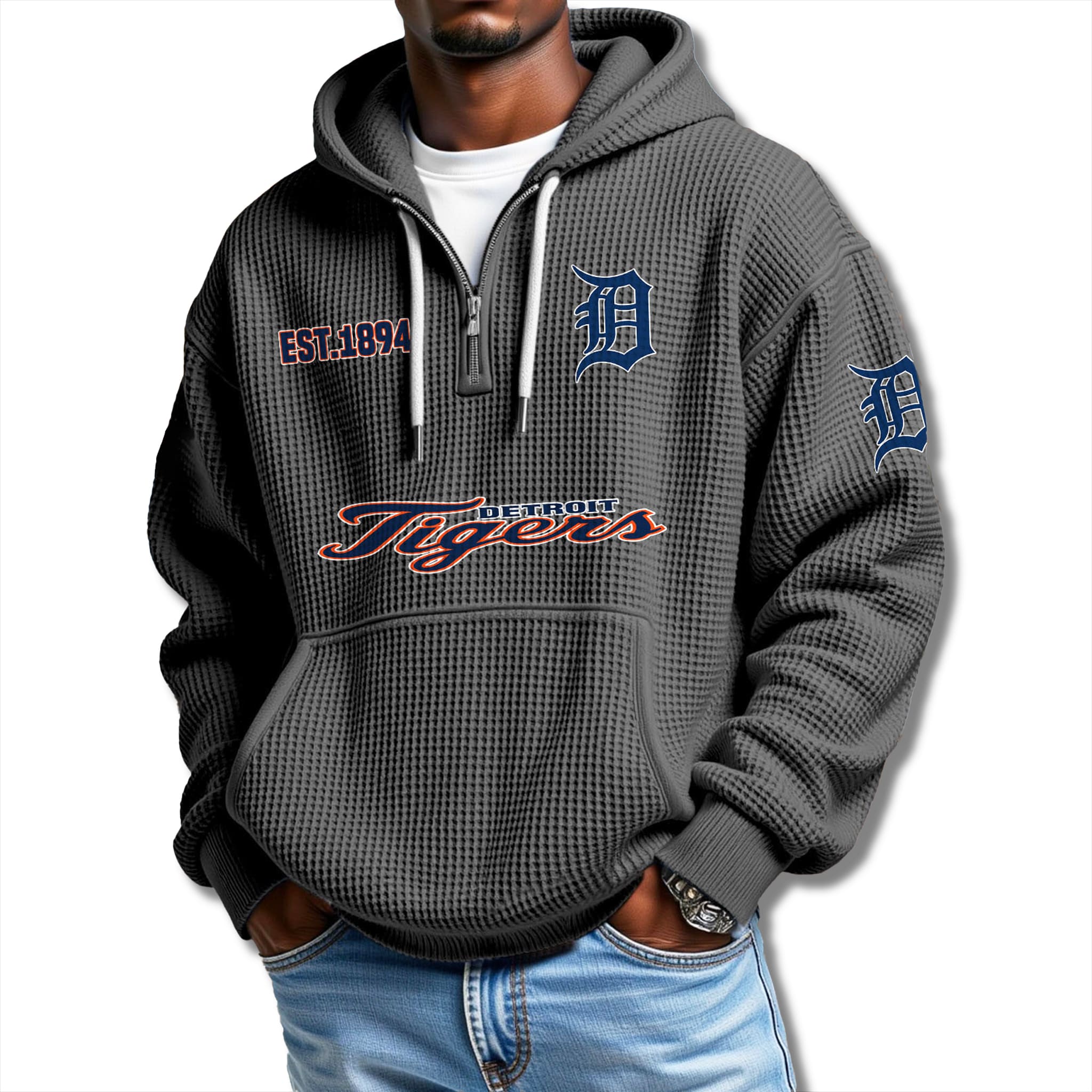 Detroit Tigers 2025 Waffle Quarter Zip Hoodie 1 Detroit Tigers 2025 Waffle Quarter Zip Hoodie 1