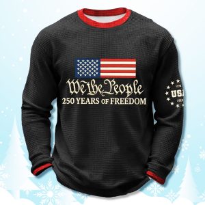 We The People 250 Years Of Freedom Patriotic Waffle Sweater 1