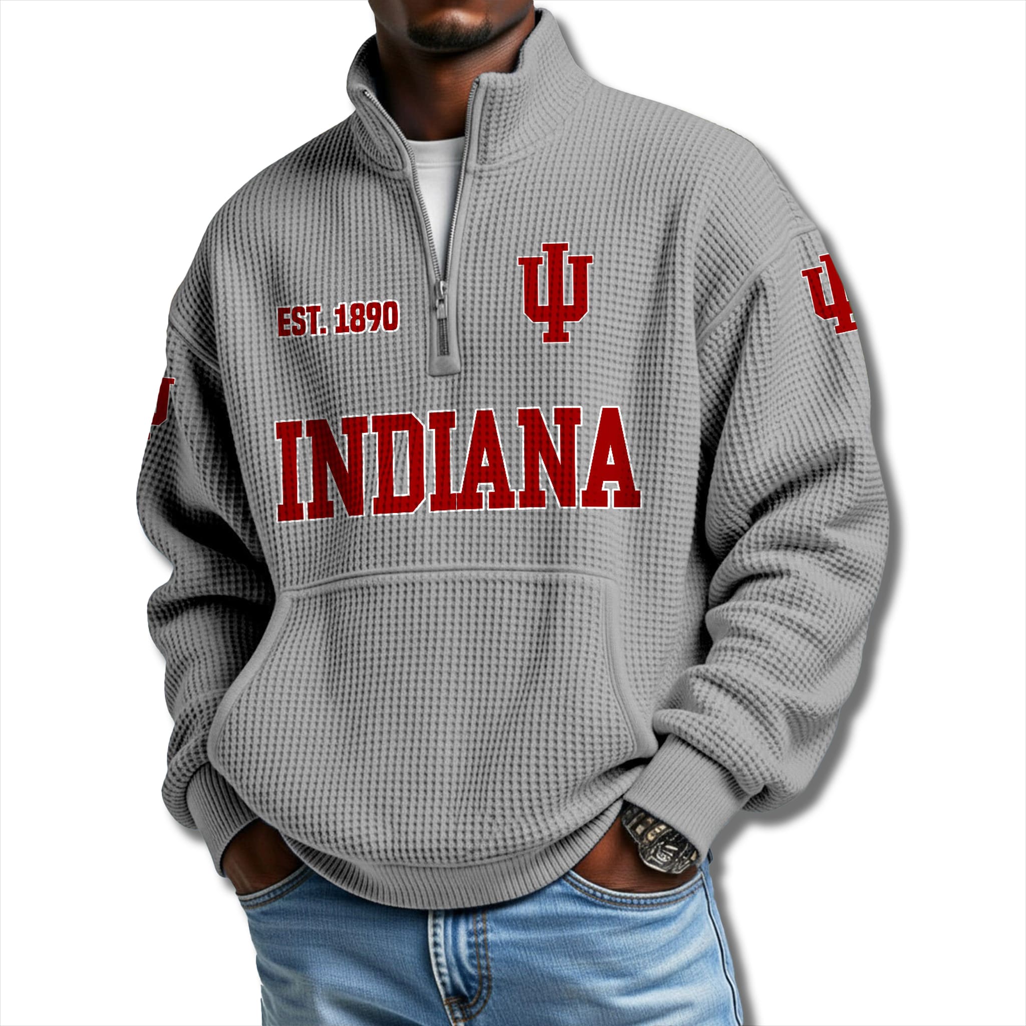 Indiana Hoosiers EST 1890 Waffle Quarter Zip Sweater 1 Indiana Hoosiers EST 1890 Waffle Quarter Zip Sweater 1