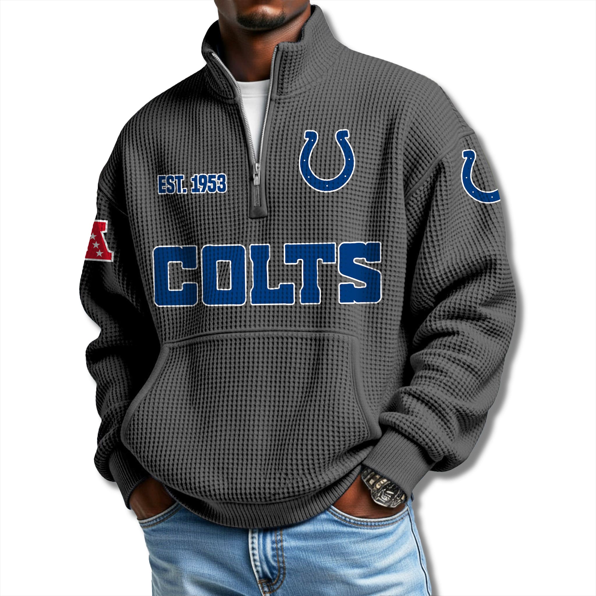 Colts EST 1953 Waffle Quarter Zip Sweater 2 Indianapolis Colts EST 1953 Waffle Quarter Zip Sweater 2