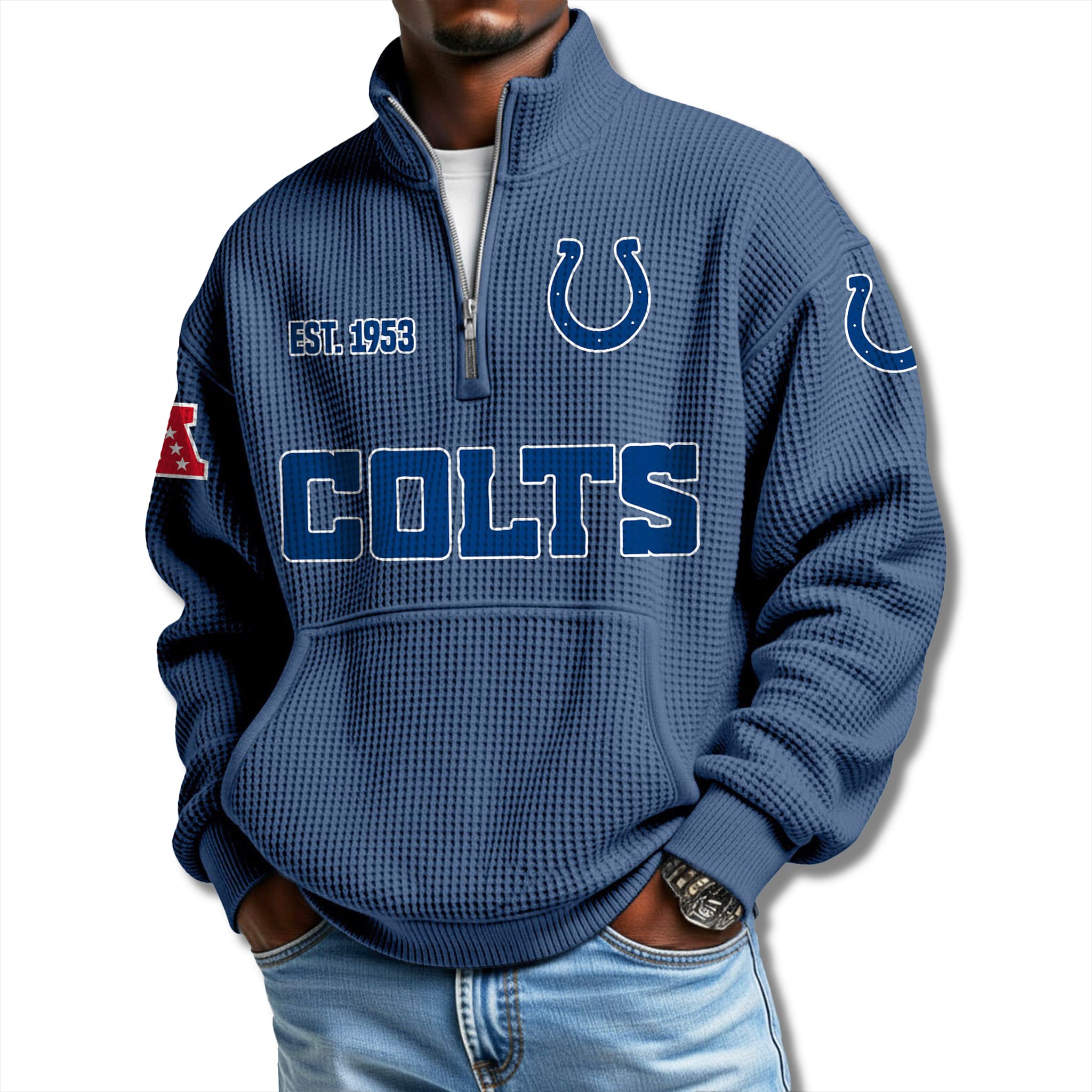 Colts EST 1953 Waffle Quarter Zip Sweater 3 Indianapolis Colts EST 1953 Waffle Quarter Zip Sweater 3