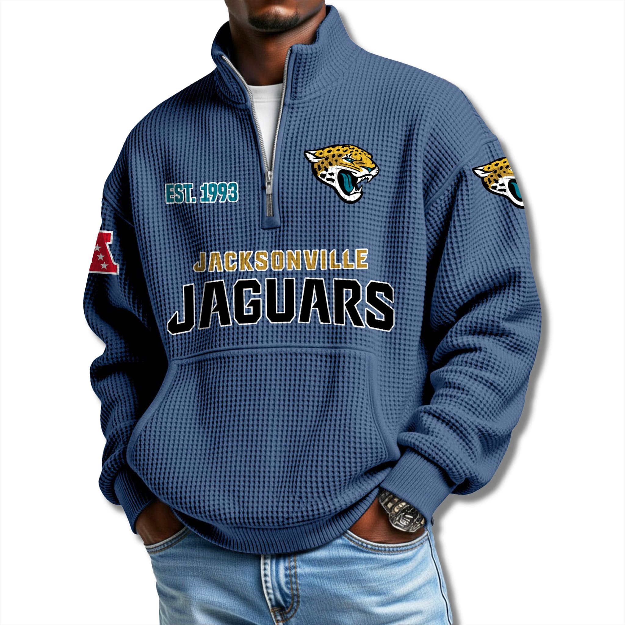 Jaguars EST 1993 Waffle Quarter Zip Sweater 1 Jacksonville Jaguars EST 1993 Waffle Quarter Zip Sweater 1
