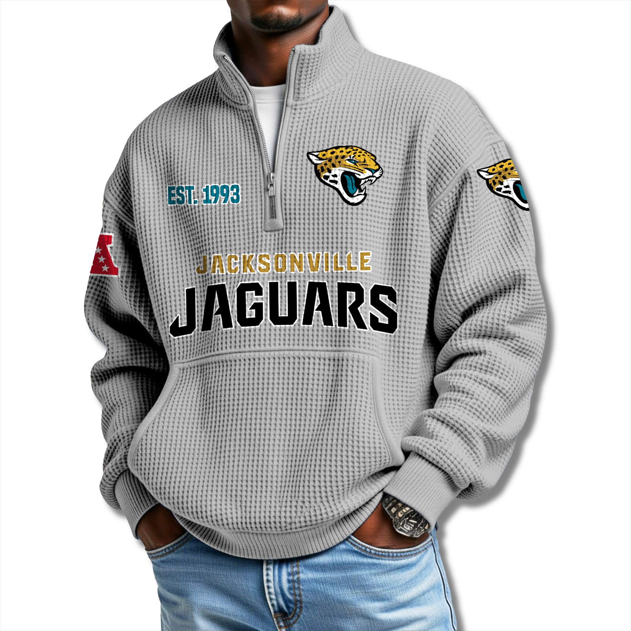 Jaguars EST 1993 Waffle Quarter Zip Sweater 2 Jacksonville Jaguars EST 1993 Waffle Quarter Zip Sweater 2
