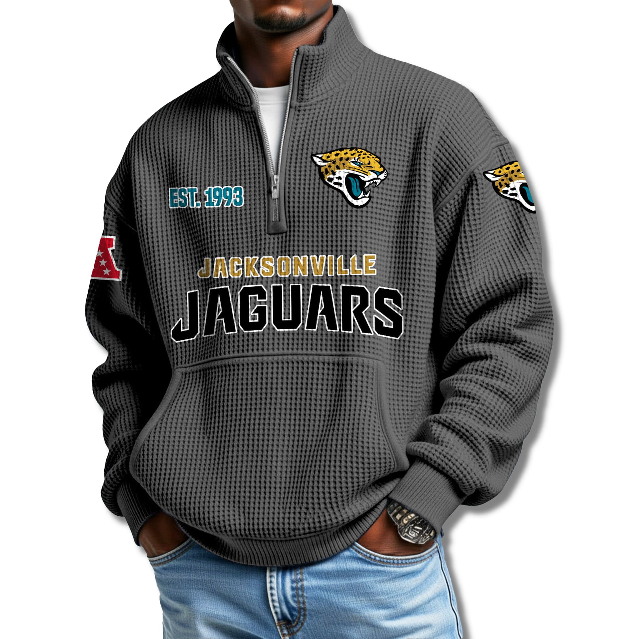 Jaguars EST 1993 Waffle Quarter Zip Sweater 3 Jacksonville Jaguars EST 1993 Waffle Quarter Zip Sweater 3