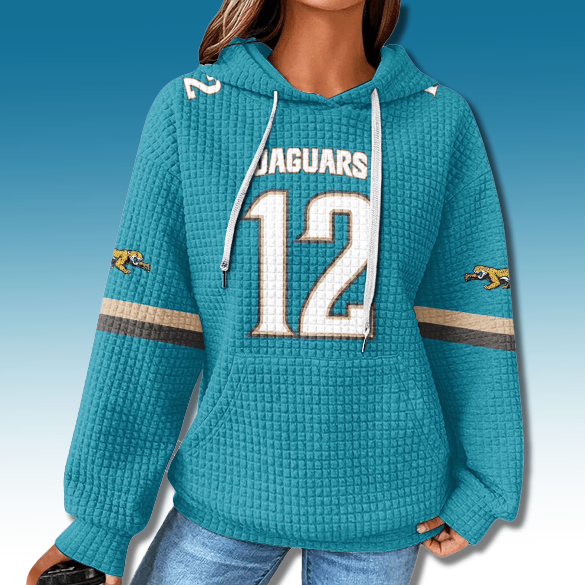 Jaguars Travis Hunter 12 Waffle Hoodie 3 Jacksonville Jaguars Travis Hunter 12 Waffle Hoodie