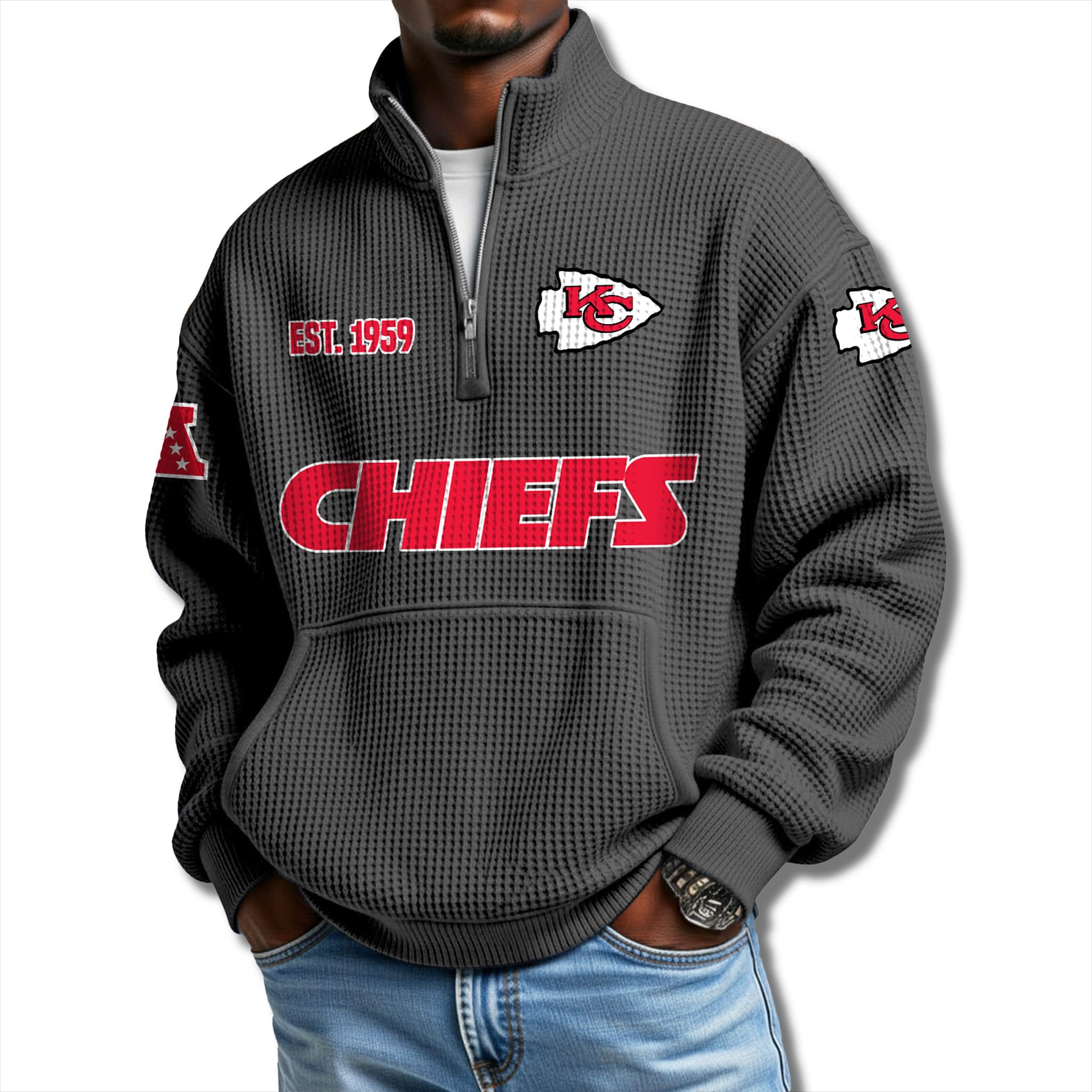 Chiefs EST 1959 Waffle Quarter Zip Sweater 2 Kansas City Chiefs EST 1959 Waffle Quarter Zip Sweater 2