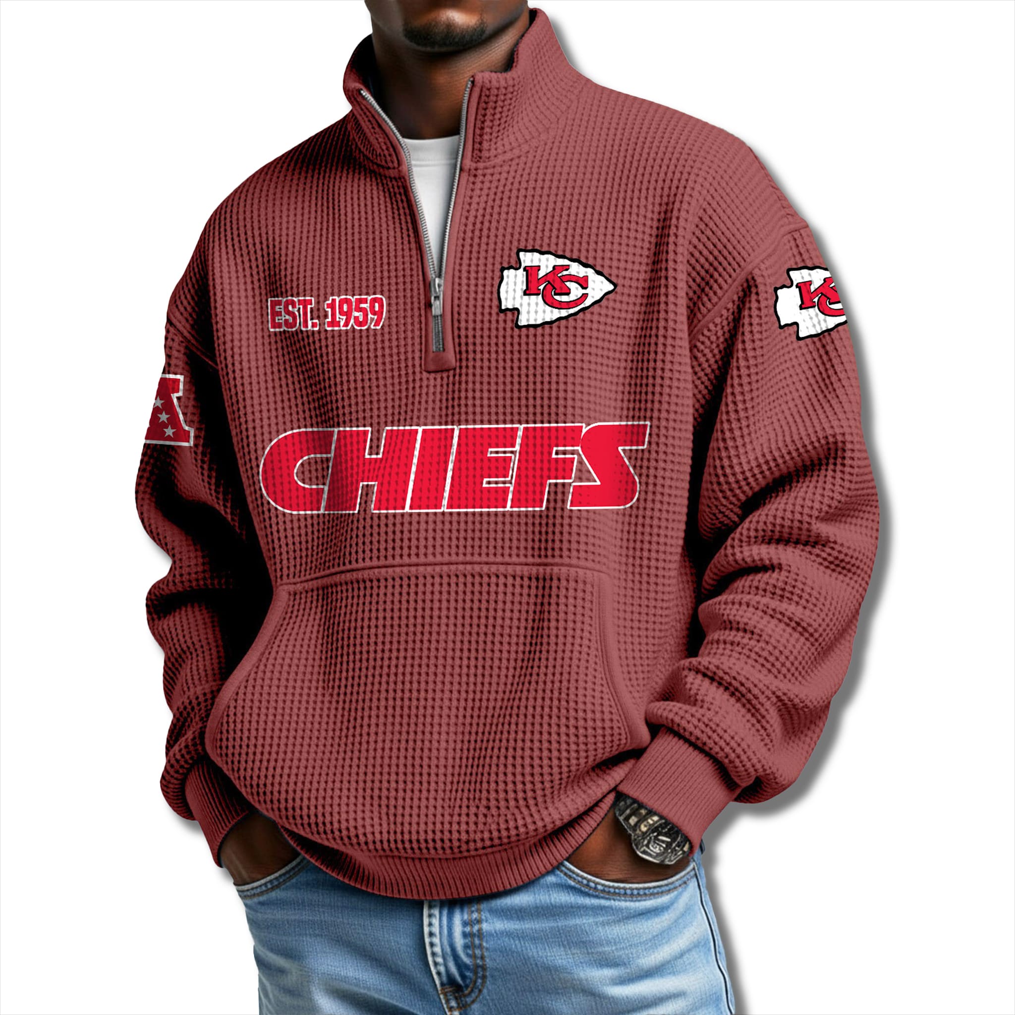 Chiefs EST 1959 Waffle Quarter Zip Sweater 3 Kansas City Chiefs EST 1959 Waffle Quarter Zip Sweater 3
