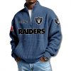 Raiders EST 1960 Waffle Quarter Zip Sweater 8 Las Vegas Raiders EST 1960 Waffle Quarter Zip Sweater 1