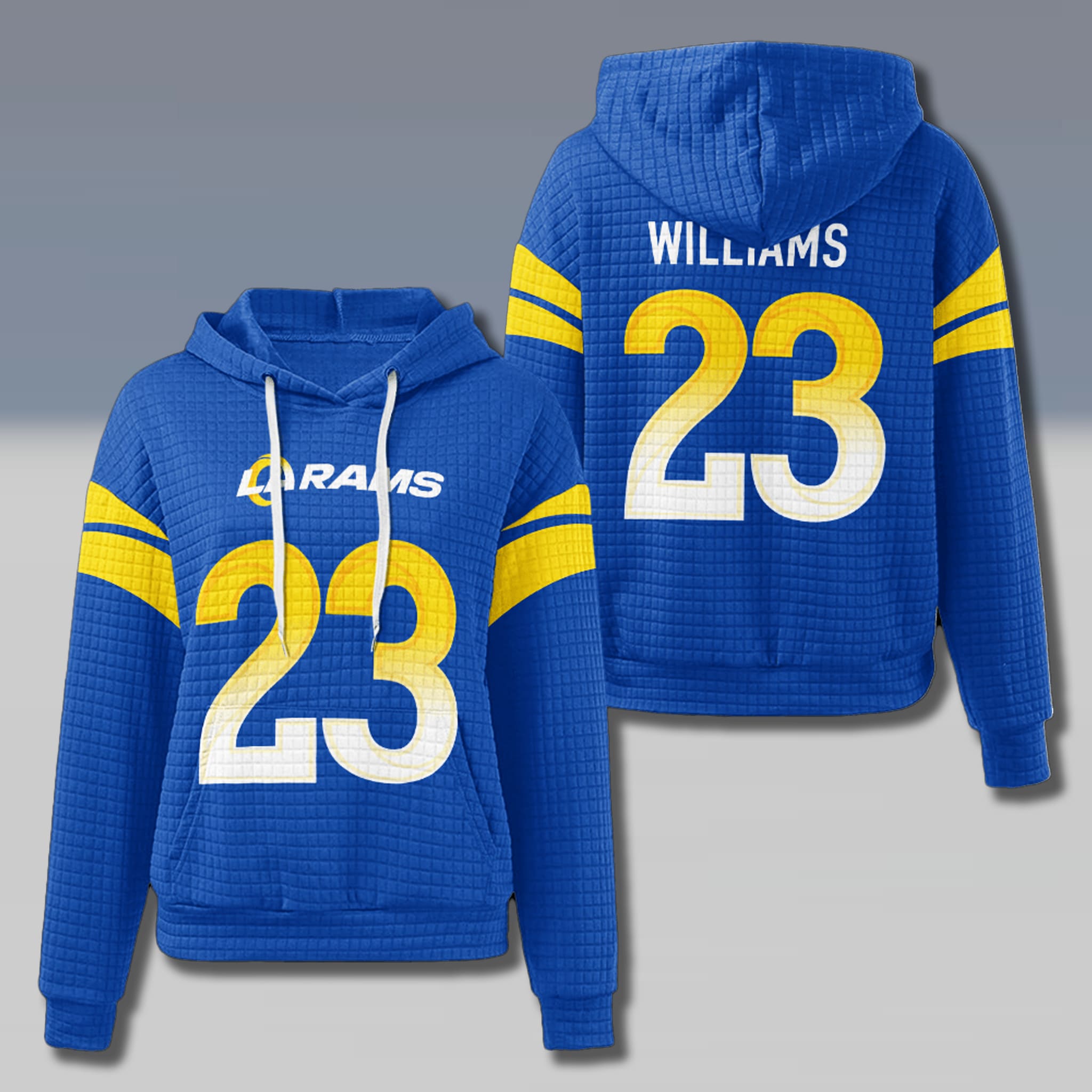 Los Angele Rams Kyren Williams 23 Waffle Hoodie Los Angele Rams Kyren Williams 23 Waffle Hoodie