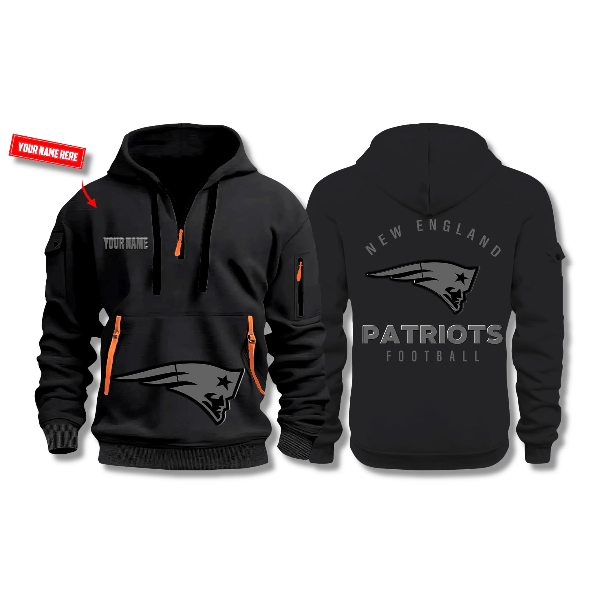 Patriots Back In Black Quarter Zip Hoodie 2025 1 New England Patriots Back In Black Quarter Zip Hoodie 2025 1