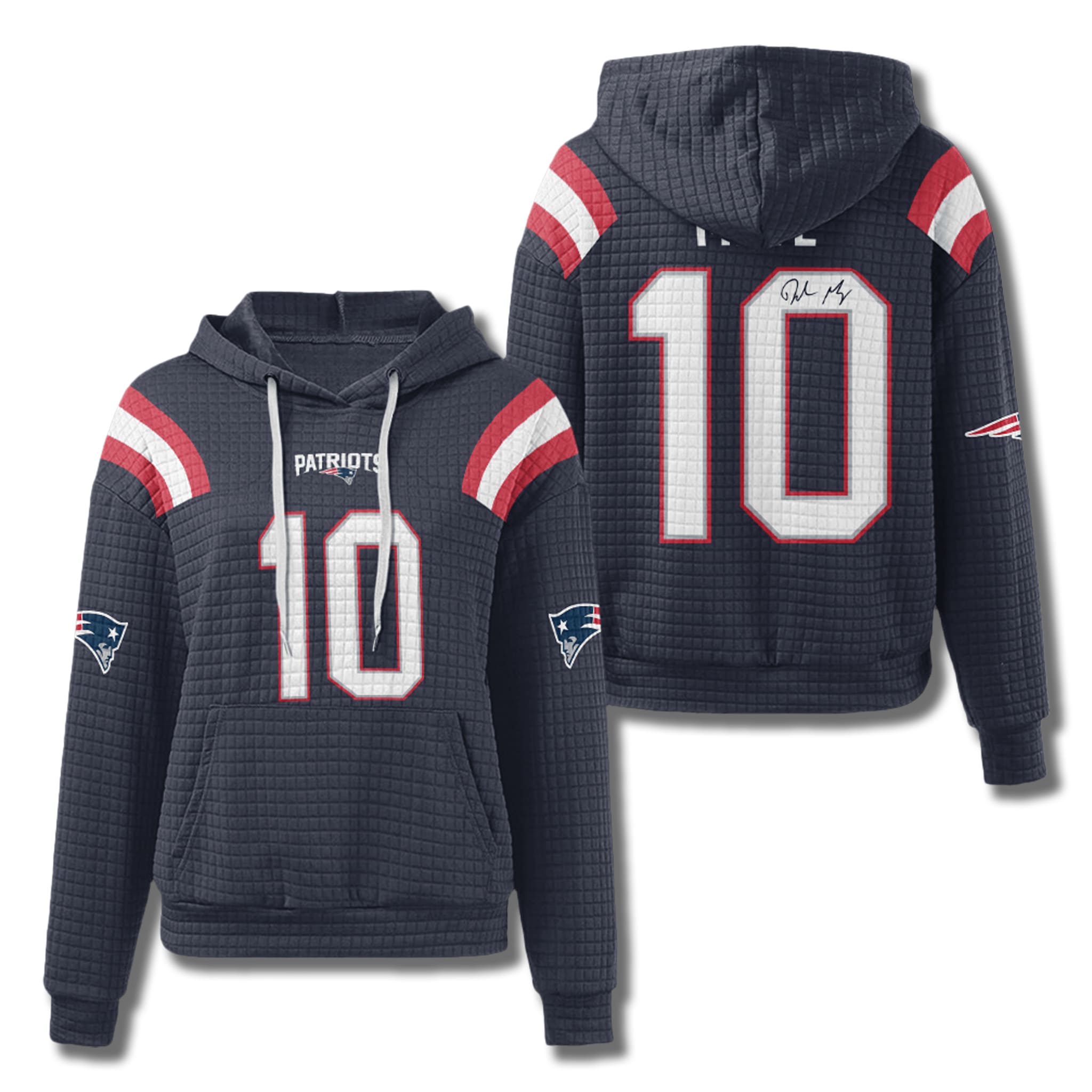 New England Patriots Drake Maye 10 Waffle Hoodie 1 New England Patriots Drake Maye 10 Waffle Hoodie 1