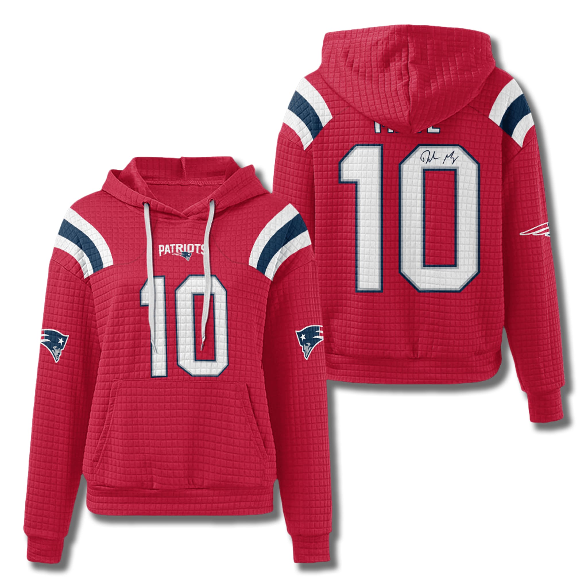 Patriots Drake Maye 10 Waffle Hoodie 2 New England Patriots Drake Maye 10 Waffle Hoodie 2