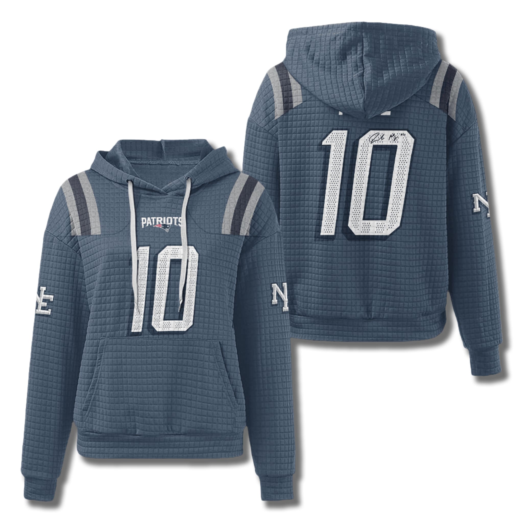 Patriots Drake Maye 10 Waffle Hoodie 3 New England Patriots Drake Maye 10 Waffle Hoodie 3