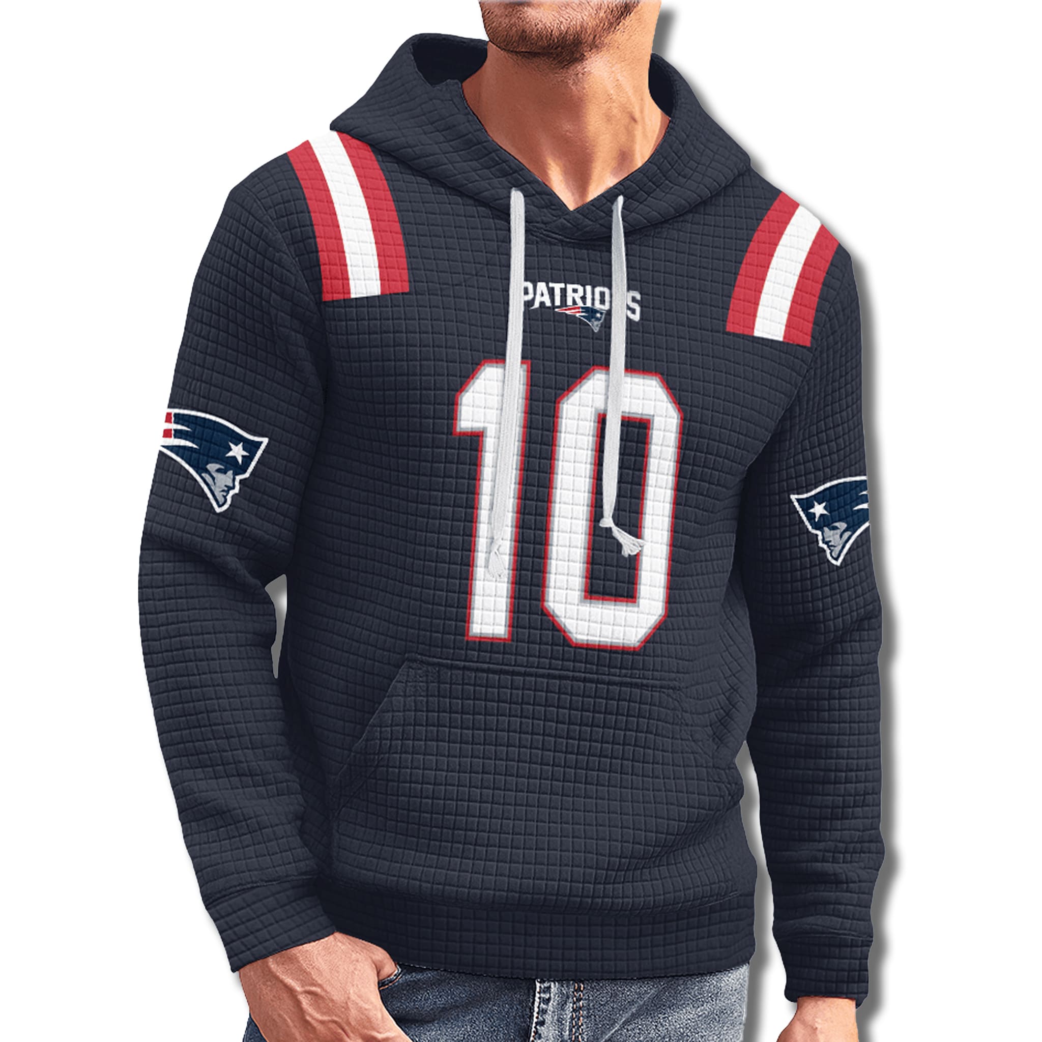 Patriots Drake Maye 10 Waffle Hoodie 5 New England Patriots Drake Maye 10 Waffle Hoodie 5