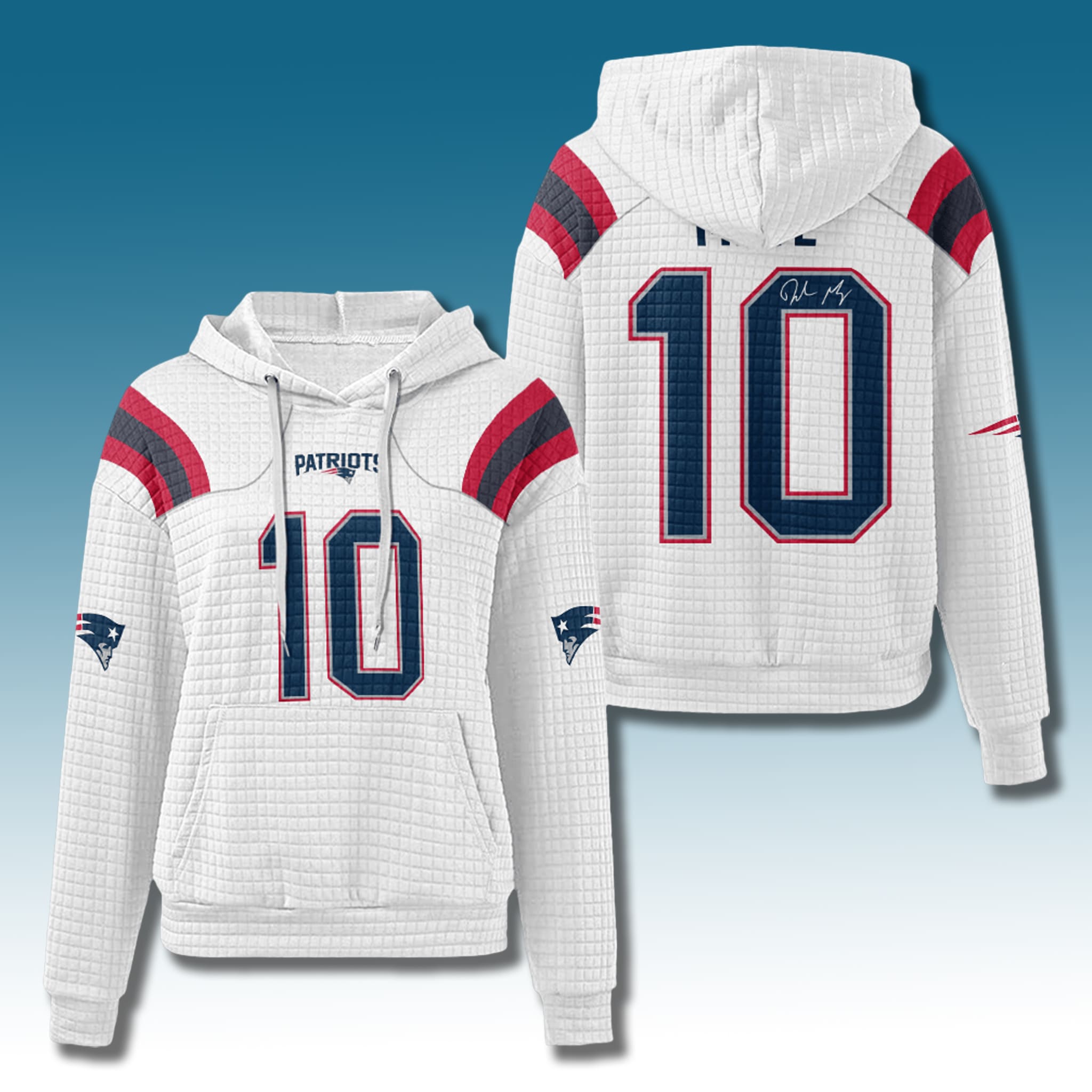 Patriots Drake Maye 10 Waffle Hoodie 6 New England Patriots Drake Maye 10 Waffle Hoodie