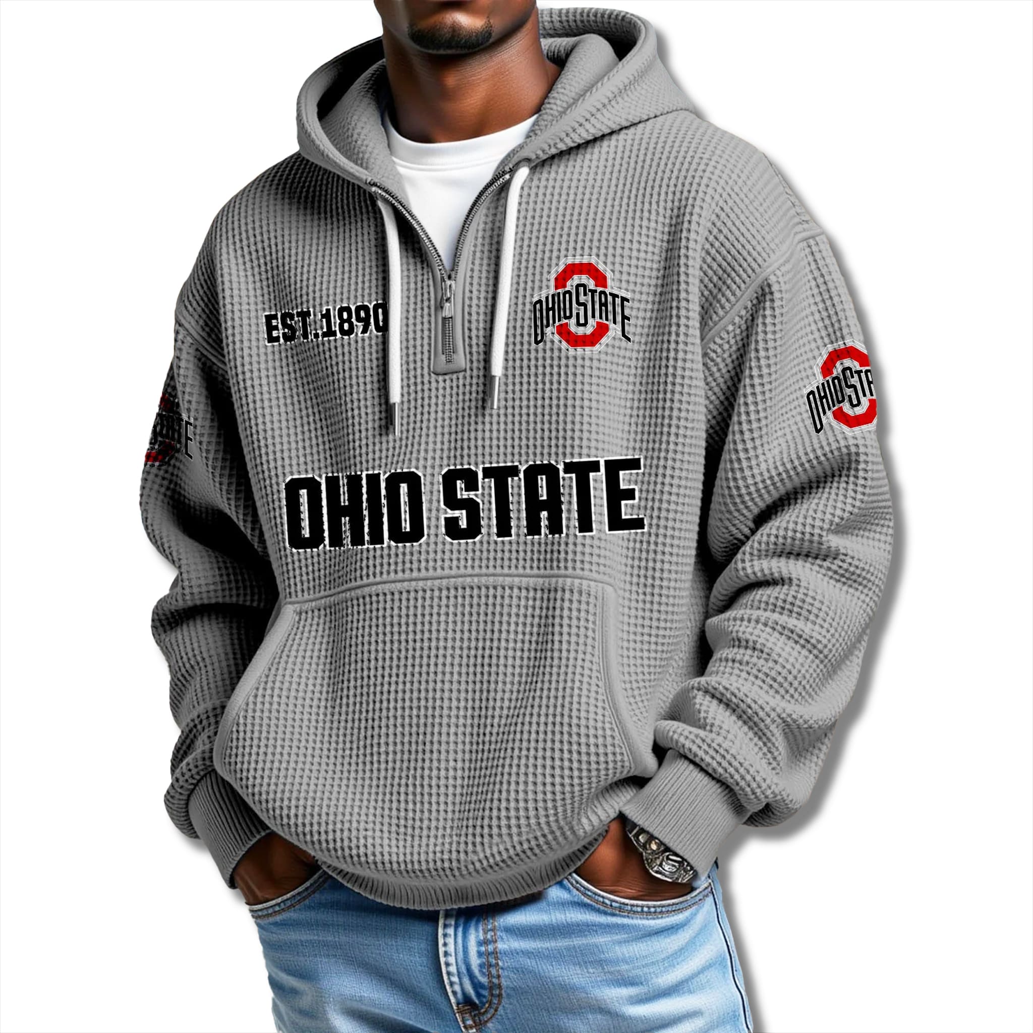 Ohio State Buckeyes Waffle Quarter Zip Hoodie 2025 2 Ohio State Buckeyes Waffle Quarter Zip Hoodie 2025 2