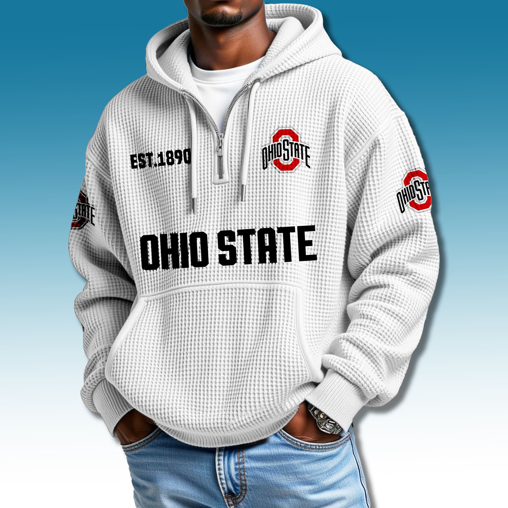 Ohio State Buckeyes Waffle Quarter Zip Hoodie 2025 3 Ohio State Buckeyes Waffle Quarter Zip Hoodie 2025 3