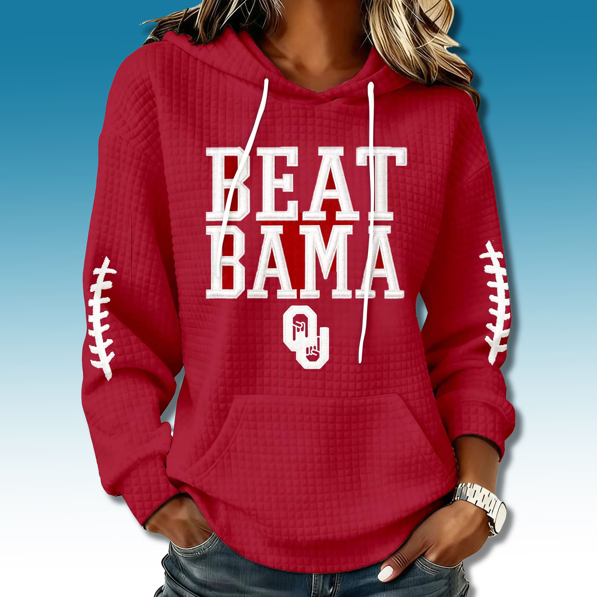 Oklahoma Sooners Beat Bama Waffle Hoodie Oklahoma Sooners Beat Bama Waffle Hoodie