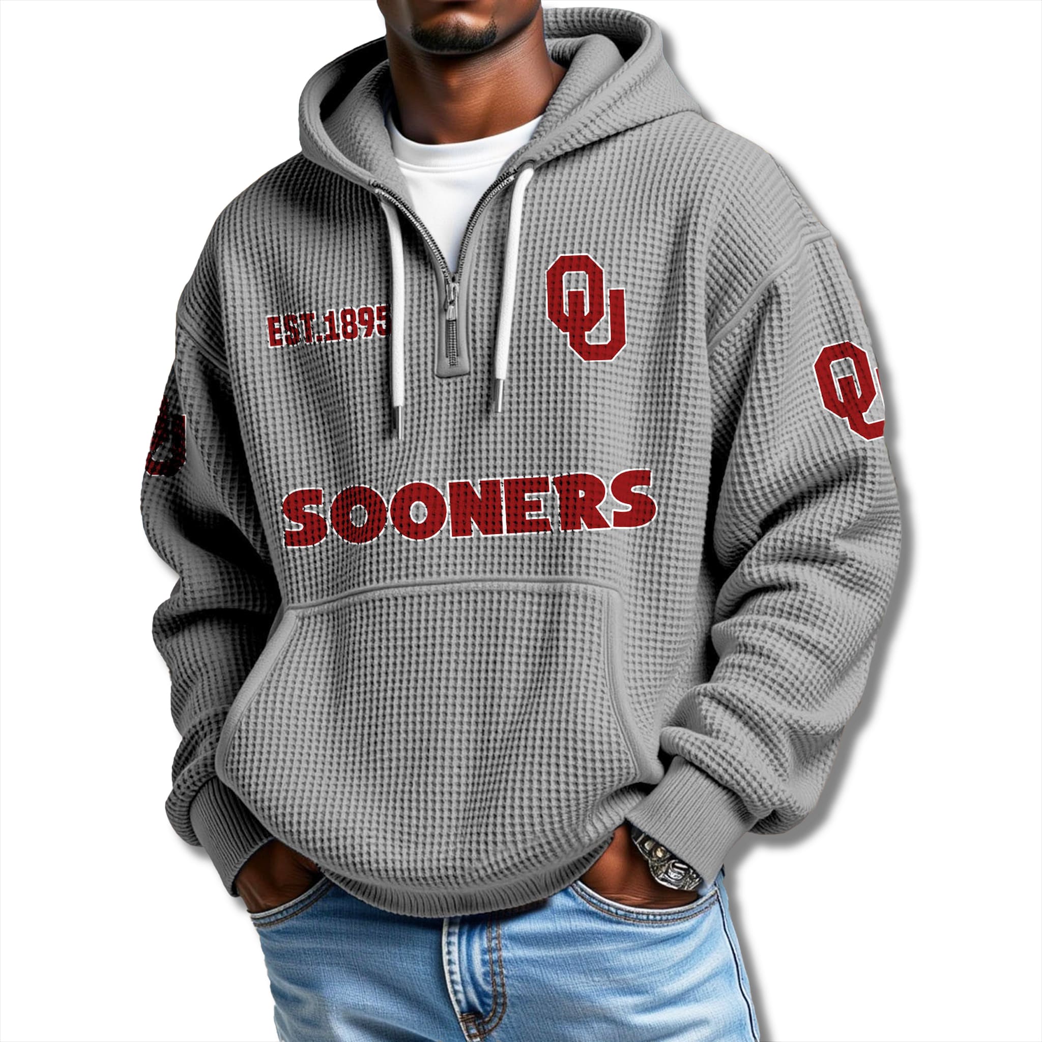 Oklahoma Sooners Waffle Quarter Zip Hoodie 2025 1 Oklahoma Sooners Waffle Quarter Zip Hoodie 2025 1