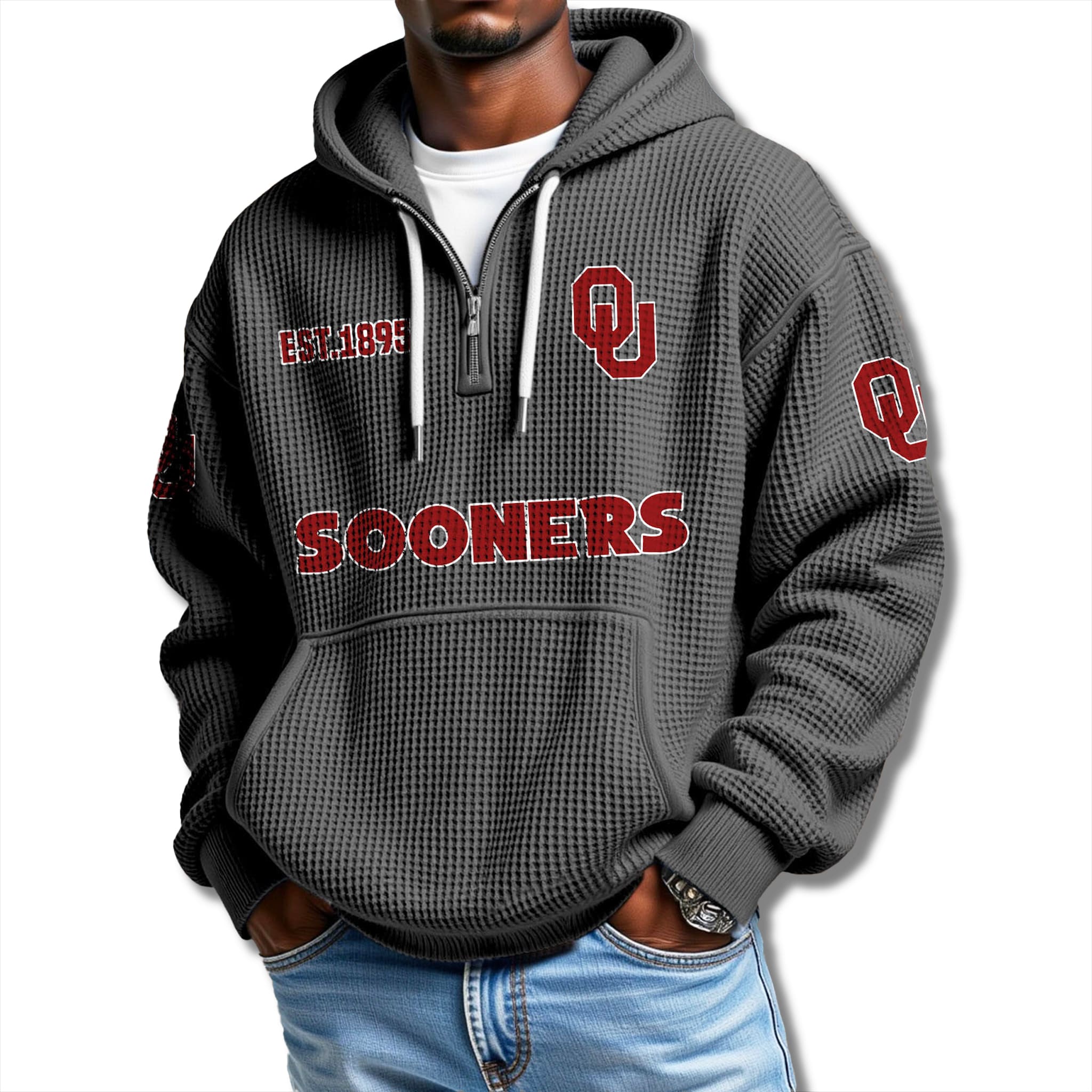 Oklahoma Sooners Waffle Quarter Zip Hoodie 2025 2 Oklahoma Sooners Waffle Quarter Zip Hoodie 2025 2
