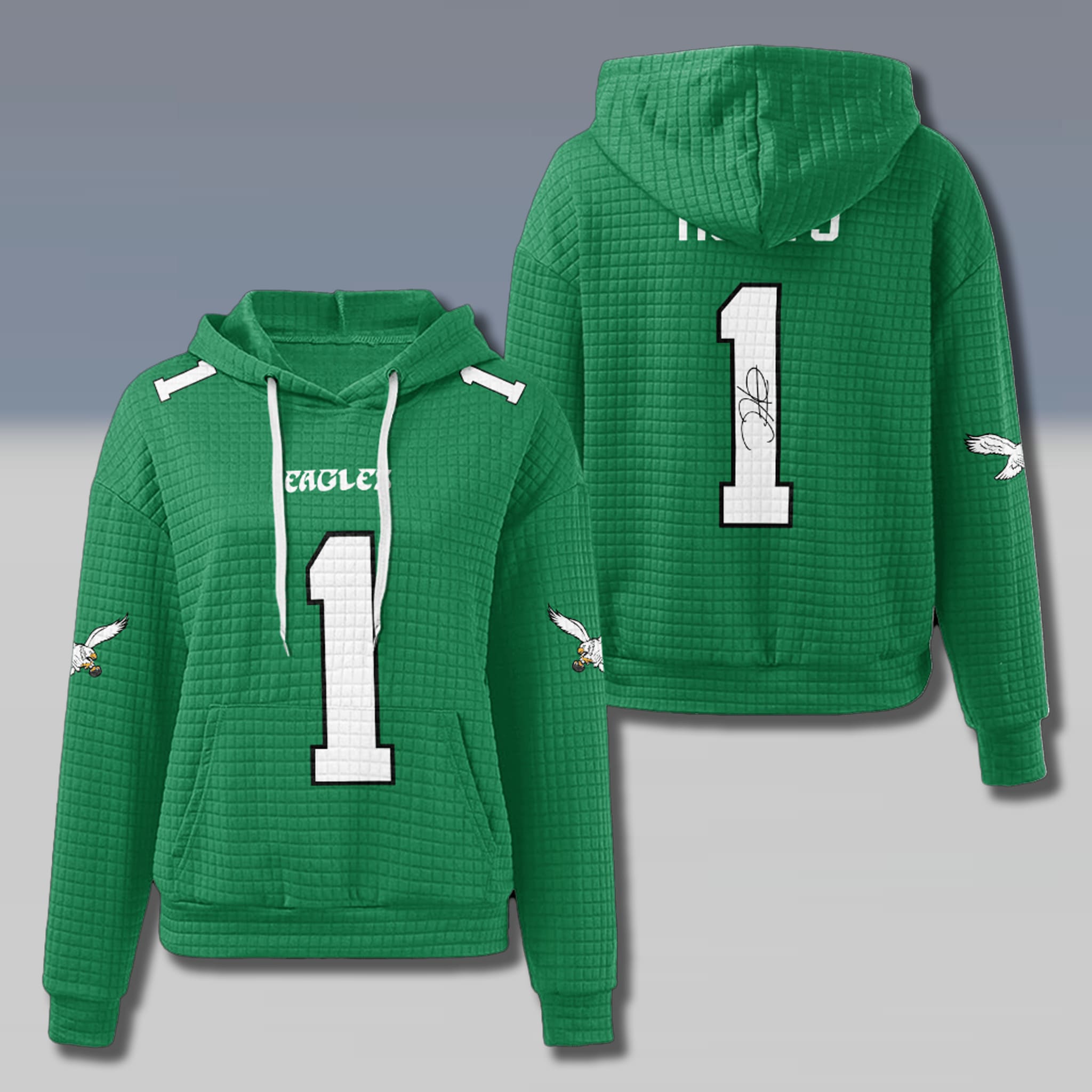 Philadelphia Eagles Jalen Hurts Kelly Green Waffle Hoodie 1 Philadelphia Eagles Jalen Hurts Kelly Green Waffle Hoodie 1