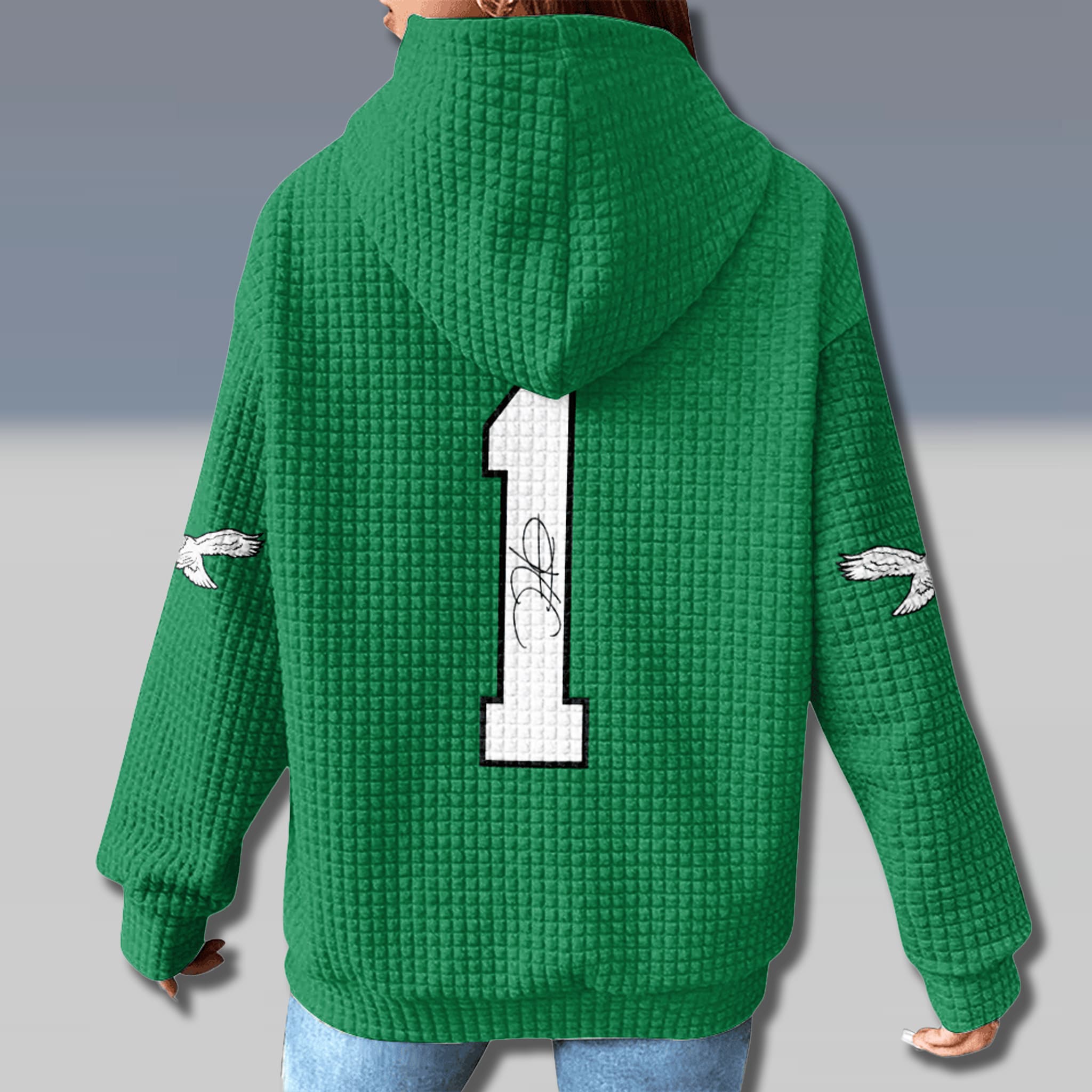 Eagles Jalen Hurts Kelly Green Waffle Hoodie 3 Philadelphia Eagles Jalen Hurts Kelly Green Waffle Hoodie