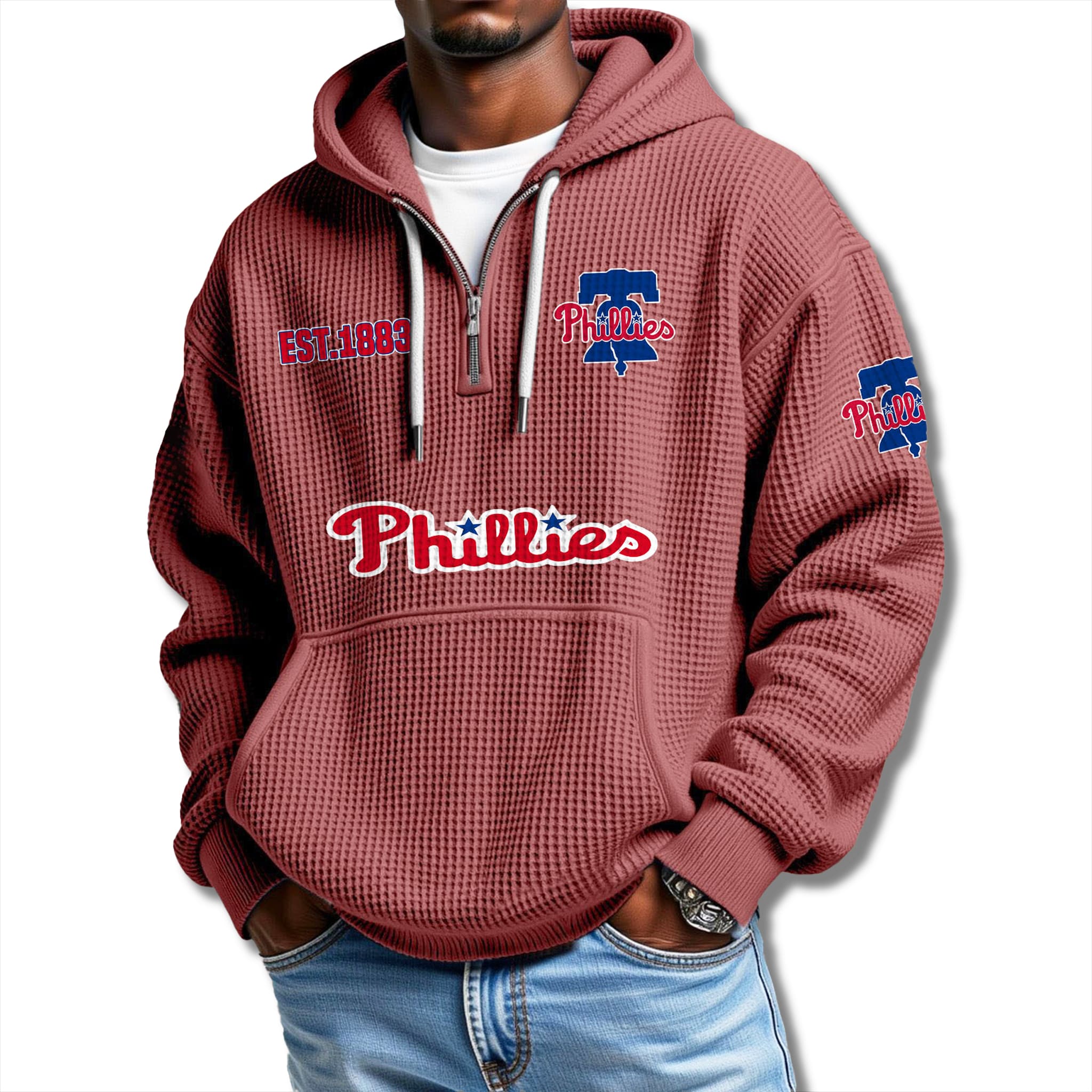 Philadelphia Phillies EST 1883 Waffle Quarter Zip Hoodie 3 Philadelphia Phillies EST 1883 Waffle Quarter Zip Hoodie 3